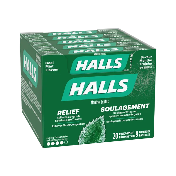 Coolmint - 4 Cases x 20 Packs x 9 Pieces - Halls - Canadian Distribution - Ships Free Within Canada on Orders Above CAD $199