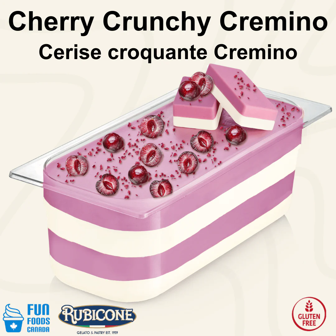 Crunchy Cherry Spreadable Filling Cream - Cremino Cherry Crunchy - Case of 2 x 5 KG Buckets - Rubicone Canada - Ships Free Within Canada on Orders Above CAD $199