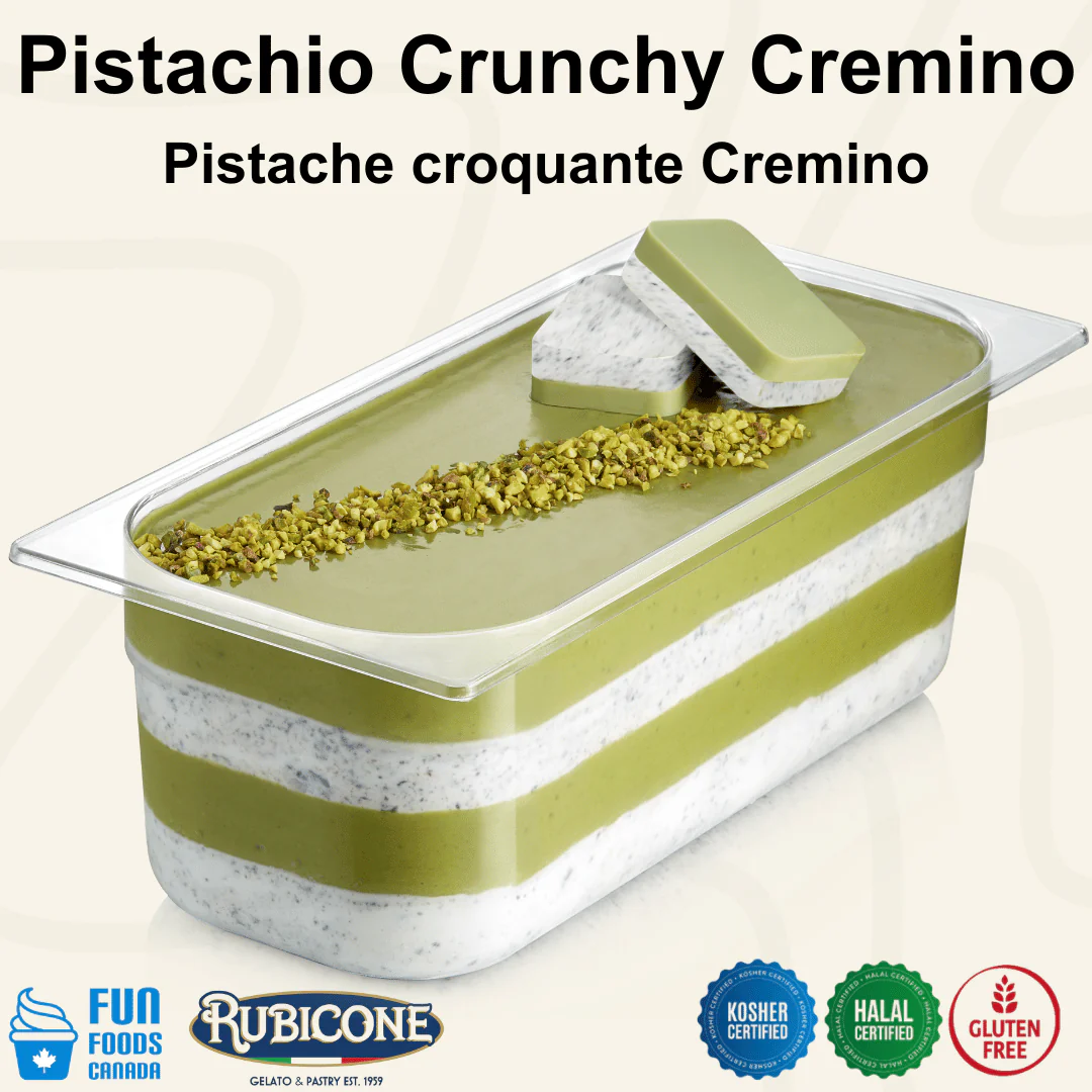 Crunchy Pistachio Spreadable Filling Cream - Cremino Pistachio Crunchy - 5 KG Bucket - Rubicone Canada - Made in Italy - Ships Free Within Canada on Orders Above CAD $199