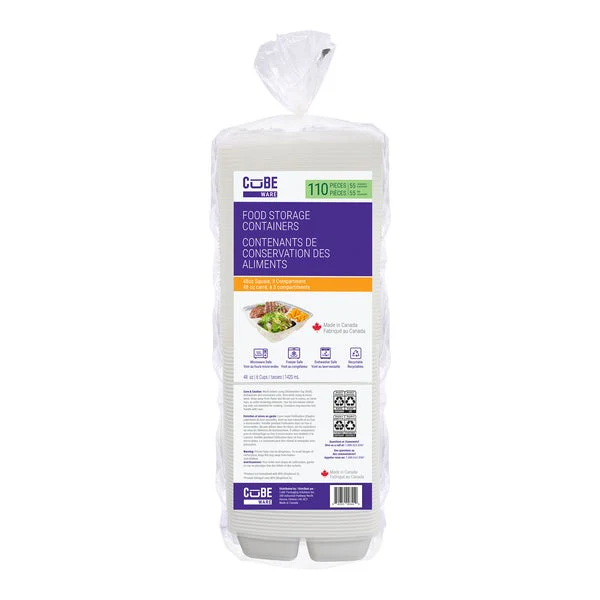 Cubeware 48oz 3-Compartment Container - Pack of 55  - Disposables, Restaurant Packaging and Take-Out Supplies - Canadian Distribution - Ships Free Within Canada on Orders Above CAD $199