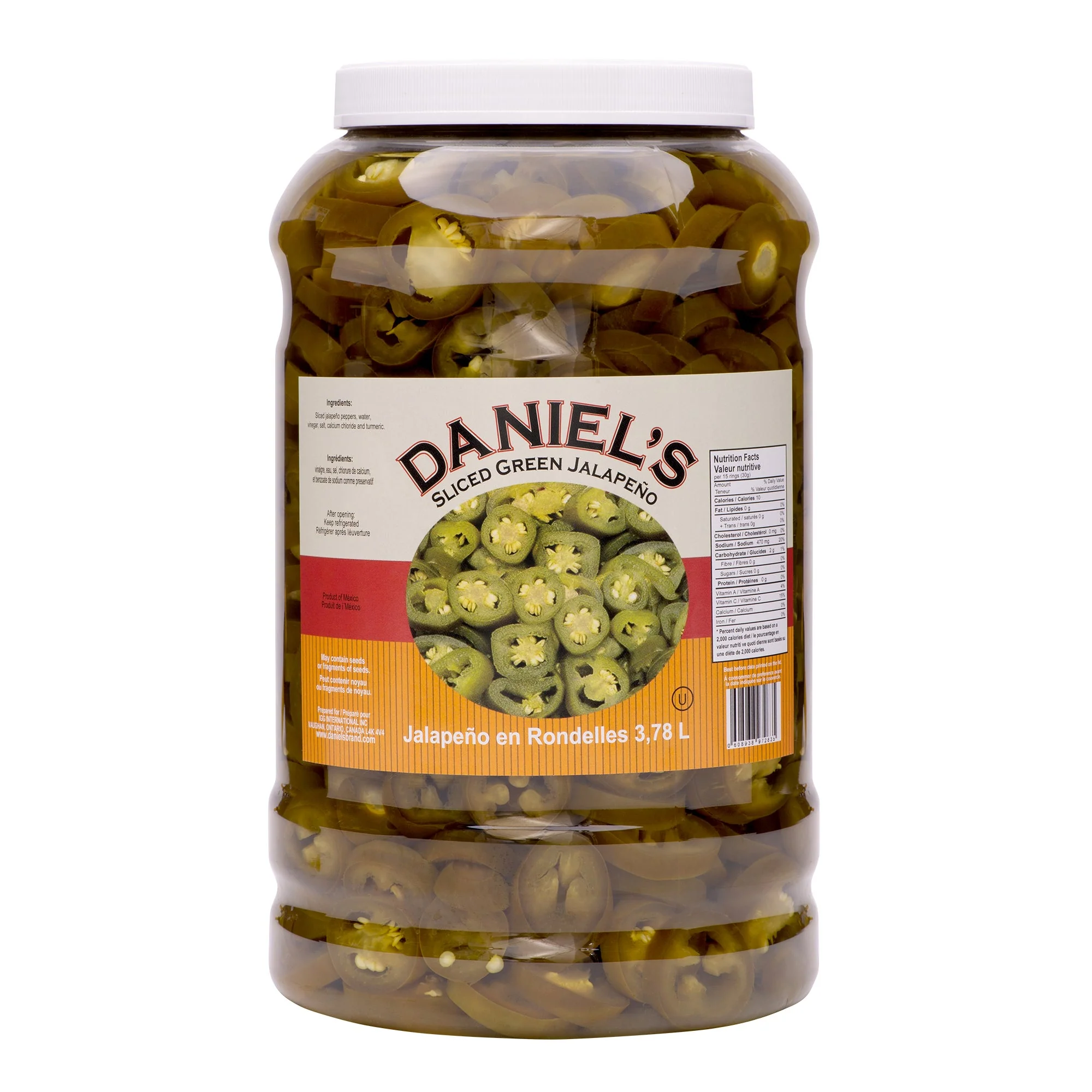 Daniel’s Sliced Green Jalapeño Peppers - 4 x 3.78 L - Grocery and Food Items - Canadian Distribution - Ships Free Within Canada on Orders Above CAD $199