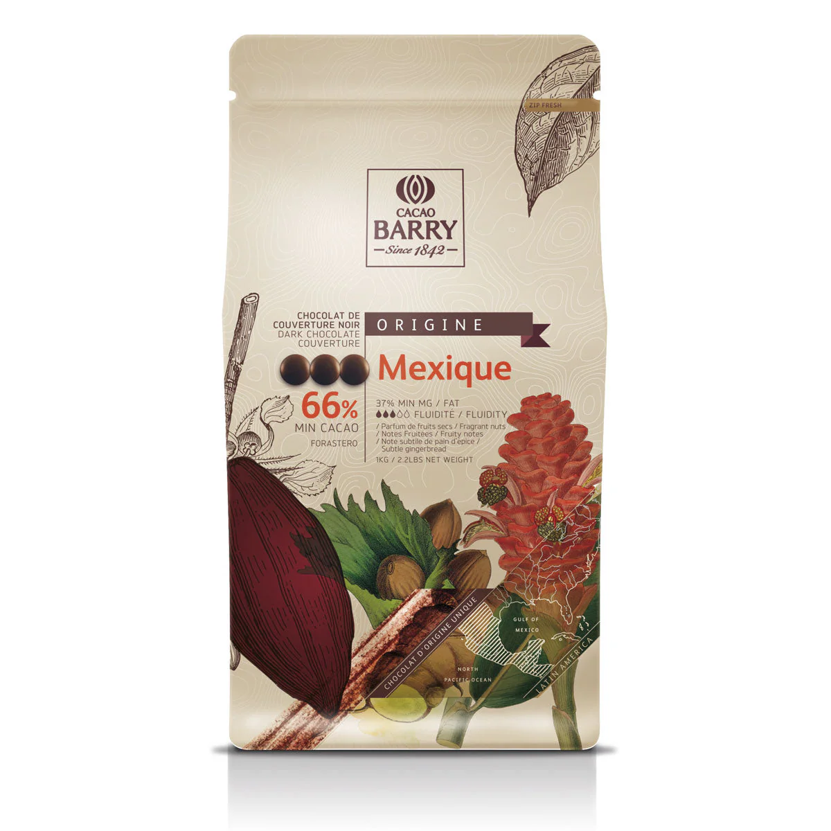 Dark Chocolate Couverture Origin "Mexique" - 66% - 1kg pack of Pistoles - Ships Free Within Canada on Orders Above CAD $199