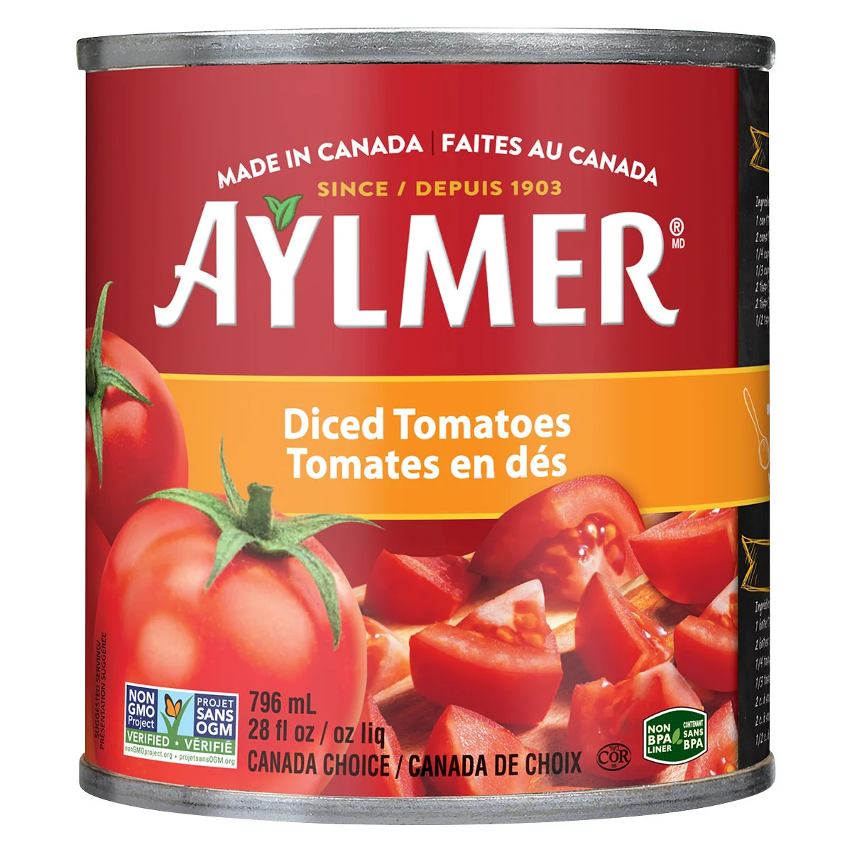 Diced Tomatoes - 4 Cases x 8 Cans x 796 mL - Aylmer - Canadian Distribution - Ships Free Within Canada on Orders Above CAD $199