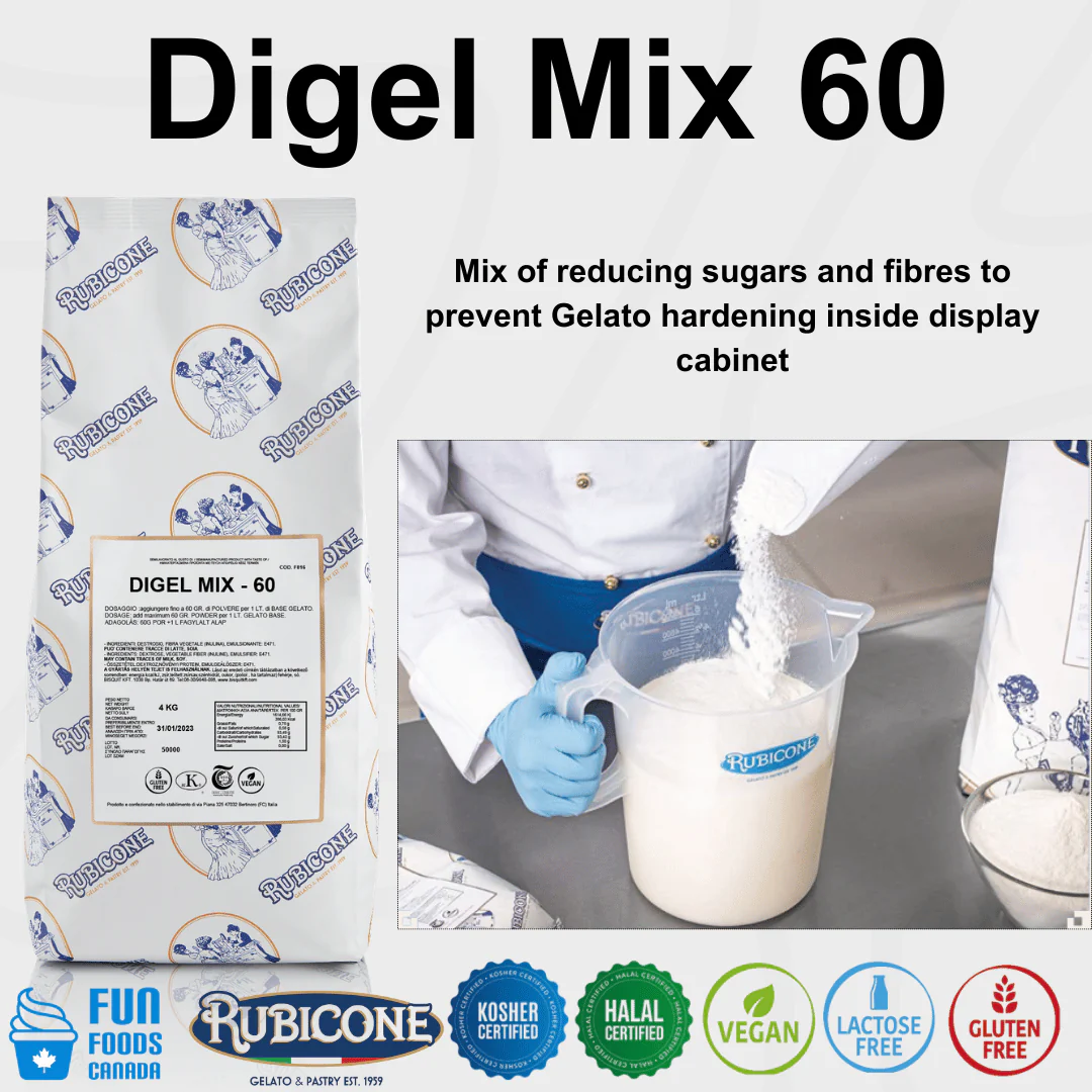 Digel Mix 60 - Gelato Stabilizers & Improvers - Case of 4 x 4 KG bags - Rubicone Canada - Ships Free Within Canada on Orders Above CAD $199