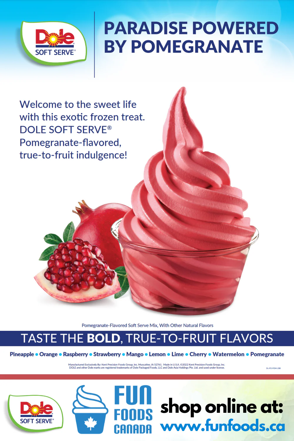 Dole Pomegranate Soft Serve Mix - 4.4 Lbs. Bag - Case (4 X 4.4lb Bags) - Canadian Distribution - Ships Free Within Canada on Orders Above CAD $199 - Image 3