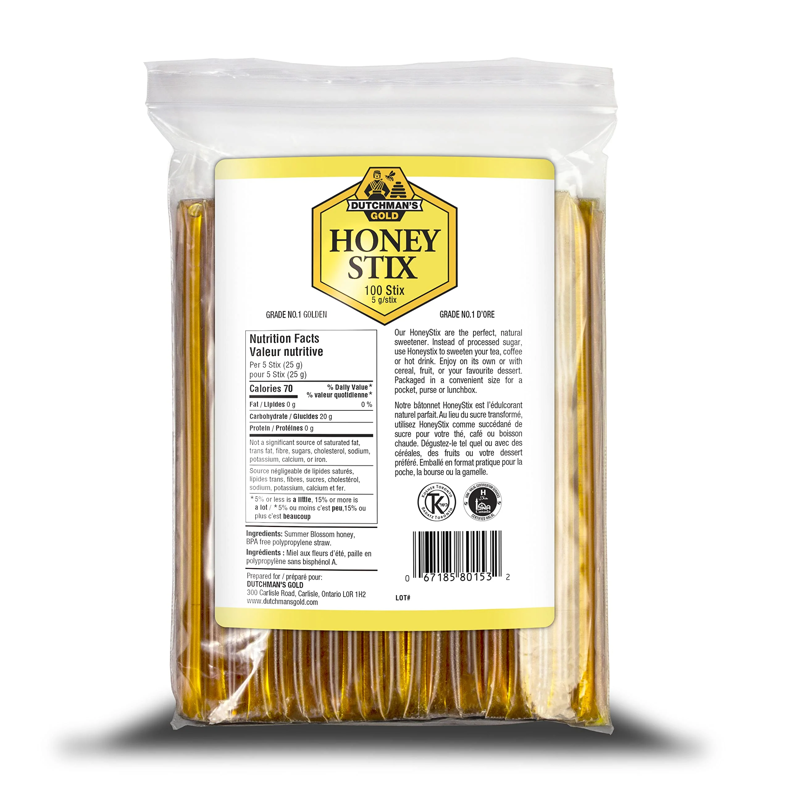 Dutchman’s Gold – Honey Stix – Canadian Honey Sticks – 100 × 5 g - Canadian Distribution - Ships Free Within Canada on Orders Above CAD $199
