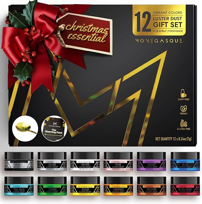 Edible Luster Dust - Food Grade Edible Glitter for Drinks & Cakes - 12 Pcs Set - Christmas Gifts for Baking - Gluten Free Cake Decorations Gift and Gift Ideas - Ships Free Within Canada on Orders Above CAD $199