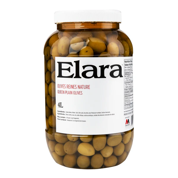 Elara Queen Plain Olives - 4 x 4 L - Grocery and Food Items - Canadian Distribution - Ships Free Within Canada on Orders Above CAD $199