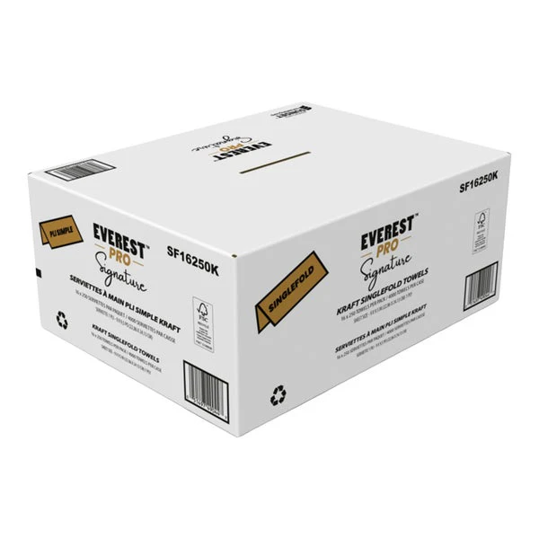 Everest Pro Signature Kraft Singlefold Hand Towel - 16 packages Ă— 250 sheets - Disposables, Restaurant Packaging and Take-Out Supplies - Canadian Distribution - Ships Free Within Canada on Orders Above CAD $199
