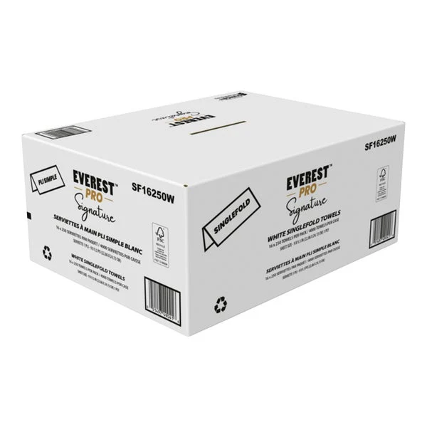 Everest Pro Signature White Singlefold Hand Towel - 16 packages Ă— 250 sheets - Disposables, Restaurant Packaging and Take-Out Supplies - Canadian Distribution - Ships Free Within Canada on Orders Above CAD $199
