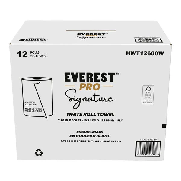Everest Pro Signature White Towel Roll - 12 Ă— 600' - Disposables, Restaurant Packaging and Take-Out Supplies - Canadian Distribution - Ships Free Within Canada on Orders Above CAD $199