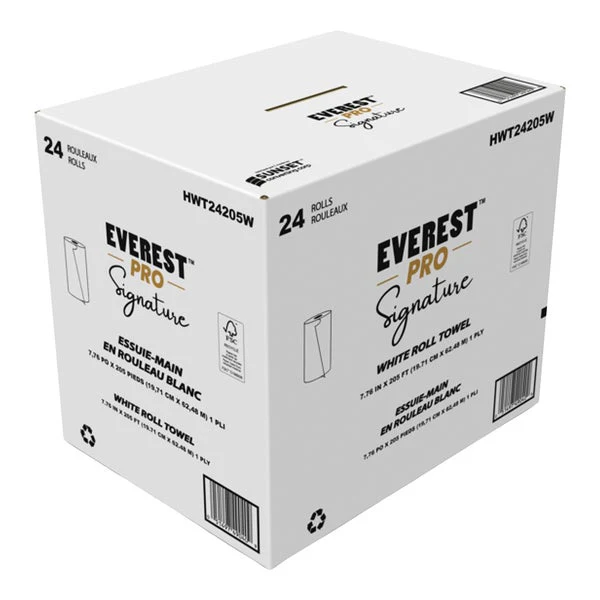 Everest Pro Signature White Towel Roll - 24 rolls19.7 cm × 62.5 m - Disposables, Restaurant Packaging and Take-Out Supplies - Canadian Distribution - Ships Free Within Canada on Orders Above CAD $199