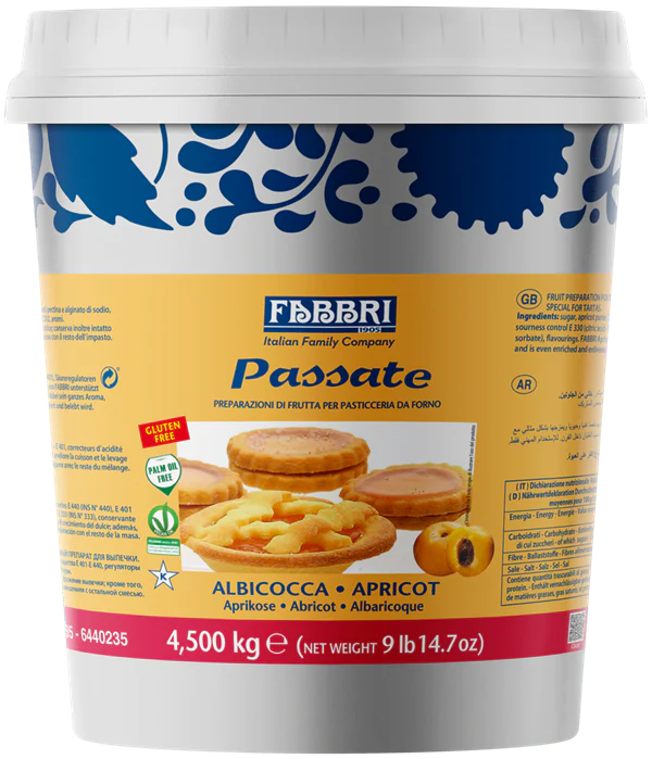 Fabbri APRICOT PUREE FOR TARTS AND CRÊPES - BAKE PROOF JAMS FOR PASTRY - 3 x 4.5KG Tin - Fabbri Canada - Ships Free Within Canada on Orders Above CAD $199