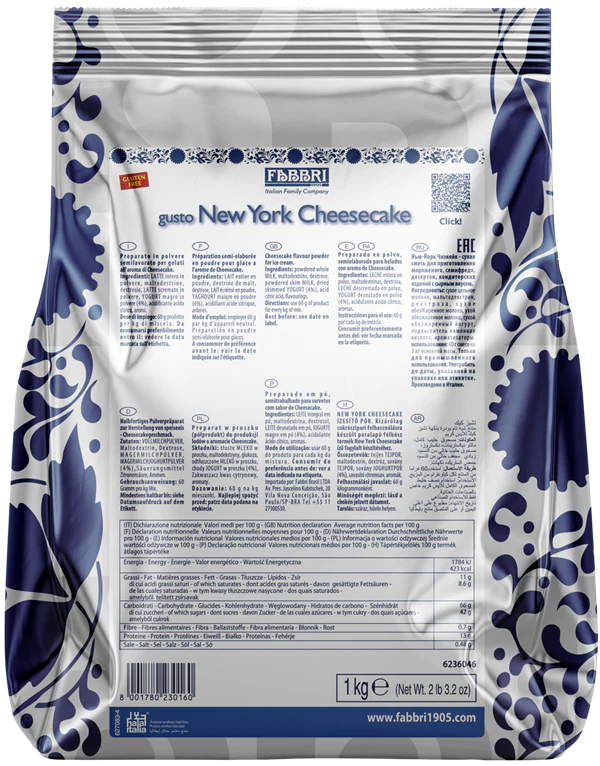 Fabbri New York Cheesecake, Flavoring Powders for Gelato & Pastry, 6 x 1 KG (2.2 lb) - Fabbri Canada
