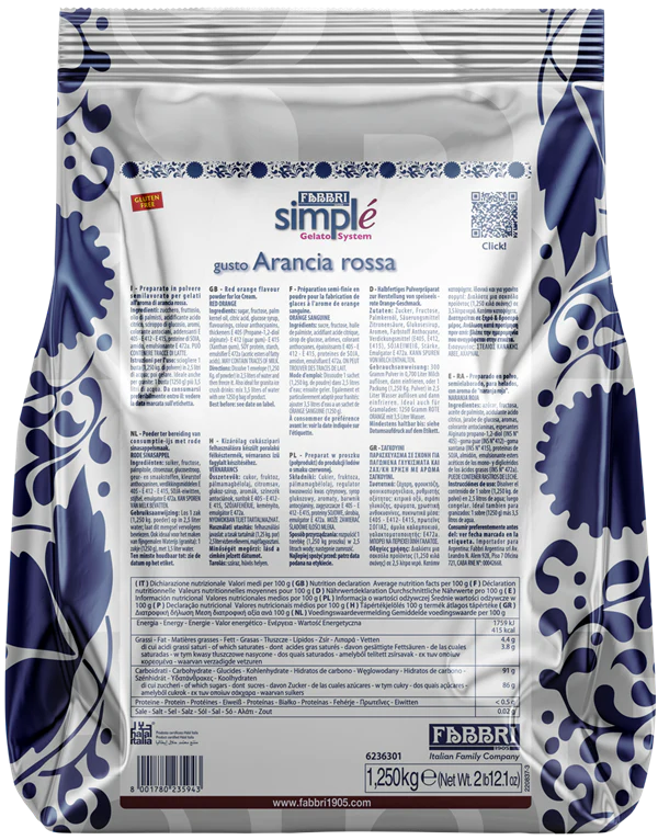 Fabbri Simple Blood (Red) Orange - Simple One Step Pastes and Powders - 12 x 1.25 KG - Fabbri Canada - Ships Free Within Canada on Orders Above CAD $199