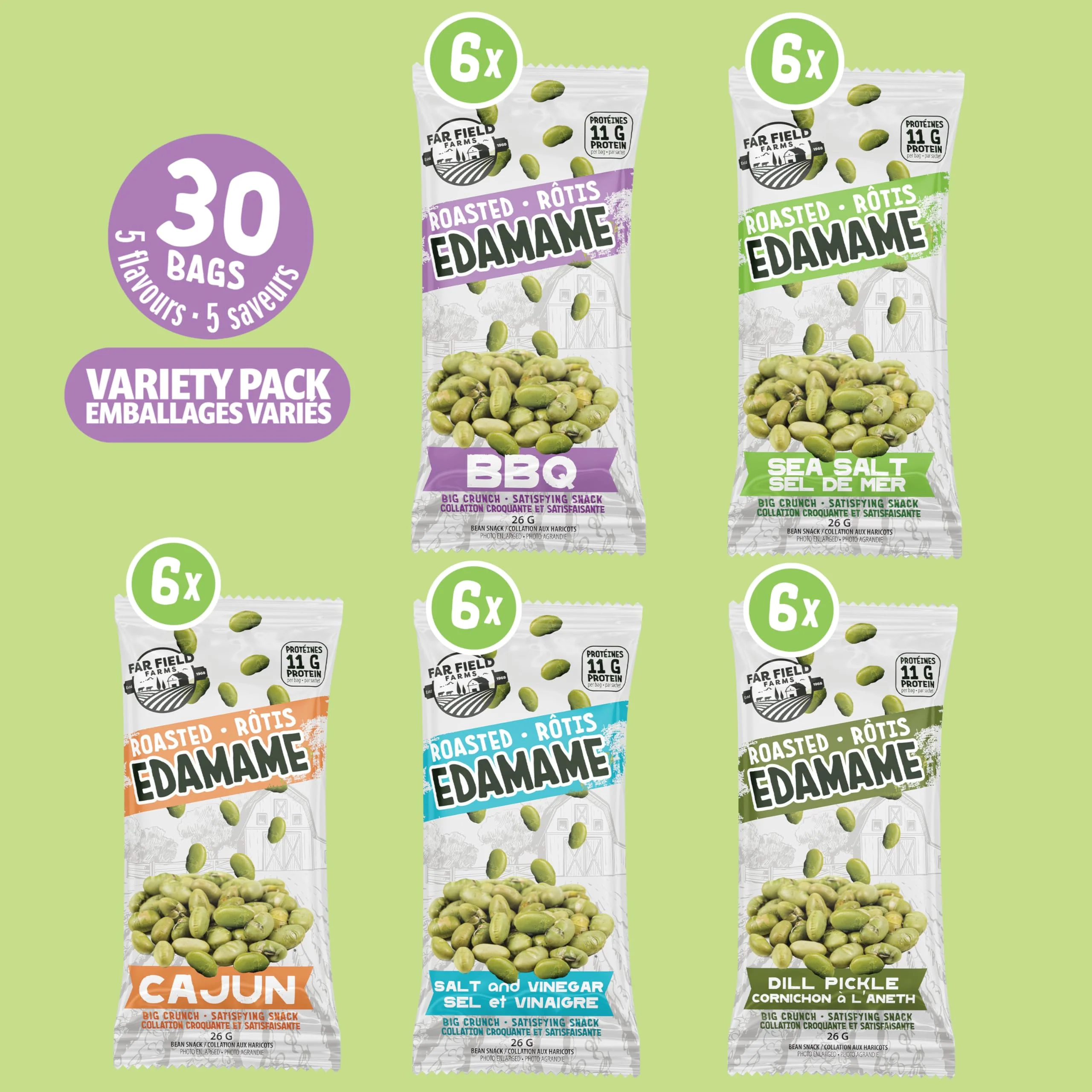 Far Field - Crunchy Edamame Variety Pack - 30 Bags - High Protein Snack - Canadian Distribution - Ships Free Within Canada on Orders Above CAD $199 - Image 3
