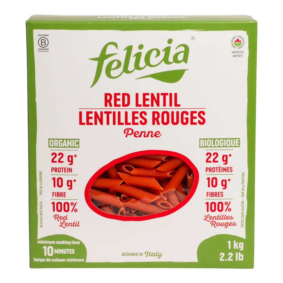 Felicia Red Lentil Penne - 4 x 1 kg - Grocery and Food Items - Canadian Distribution - Ships Free Within Canada on Orders Above CAD $199