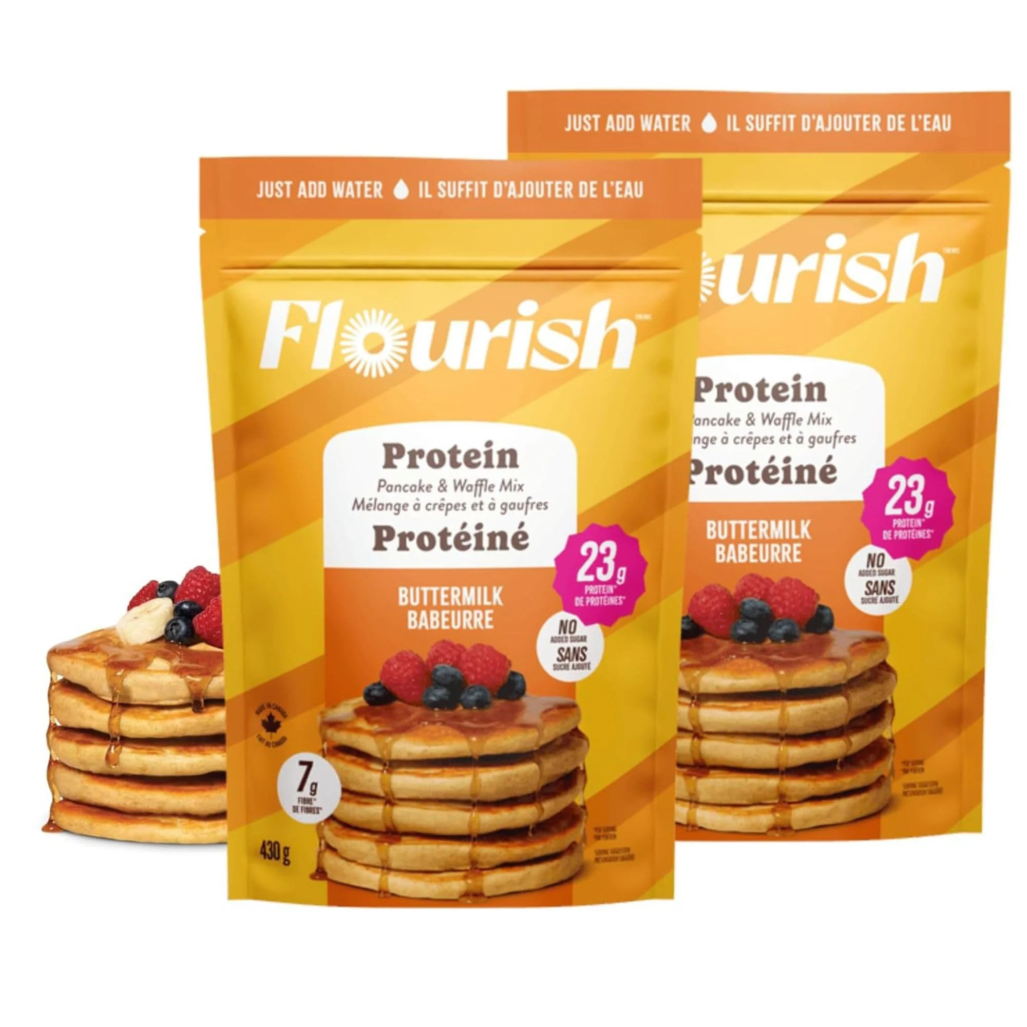 Flourish – Protein Pancake & Waffle Mix – Buttermilk – 430g x 2 - Canadian Distribution - Ships Free Within Canada on Orders Above CAD $199