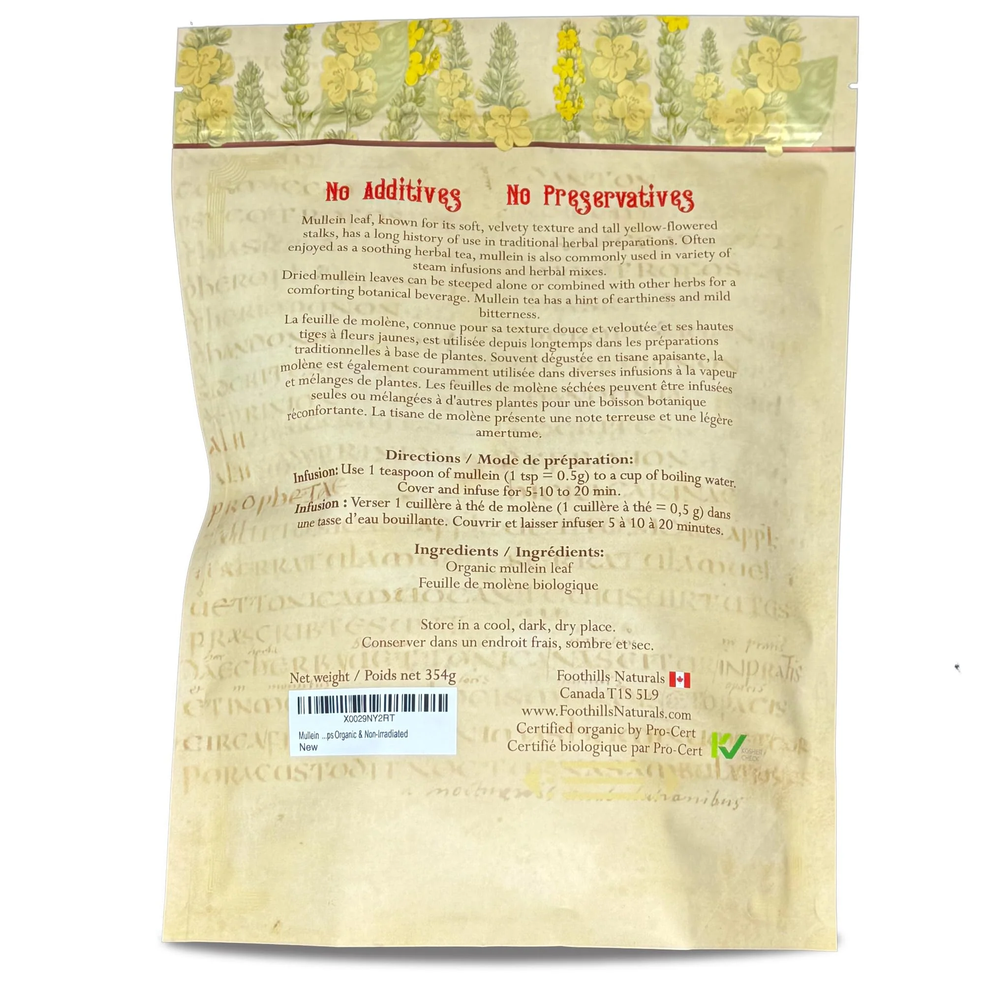 Foothills Naturals โ Mullein Leaf Tea โ Loose Leaf โ 354g โ Organic non irradiated - Canadian Distribution - Ships Free Within Canada on Orders Above CAD $199 - Image 3