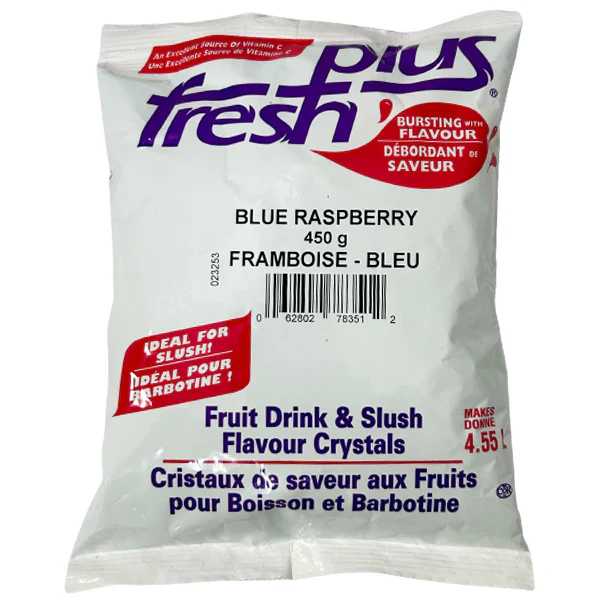 Fresh Plus Blue Raspberry Drink Crystals - Drink and Slush Mix - Lynch - Case ( 12 x 450 grams) - Ships Free Within Canada on Orders Above CAD $199