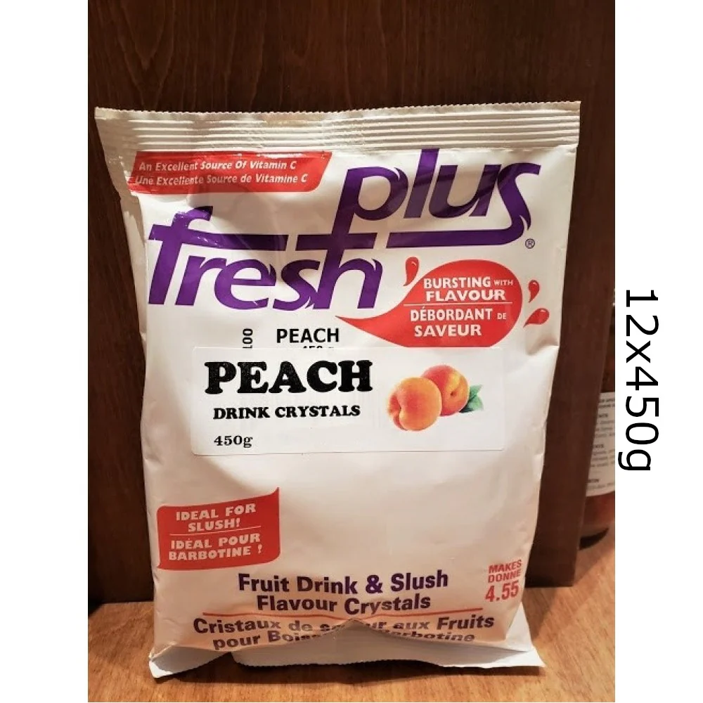 Fresh Plus Peach Drink Crystals - Drink and Slush Mix - Lynch - Case ( 12 x 450 grams) - Ships Free Within Canada on Orders Above CAD $199