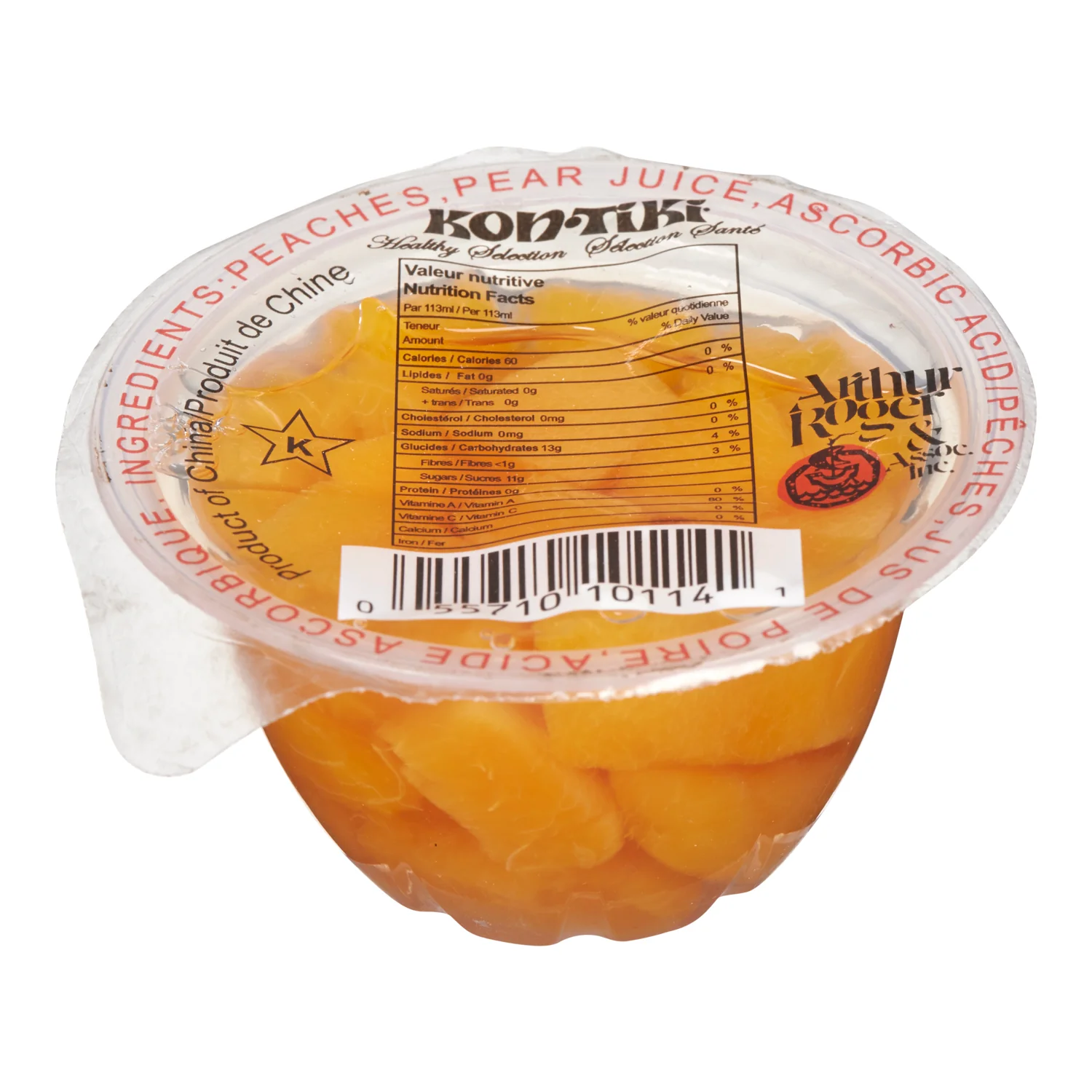 Fruit Cup Peach Diced In Juice - 24 x 113 mL - Kontiki - Restaurant and Foodservice Ingredients - Canadian Distribution - Ships Free Within Canada on Orders Above CAD $199