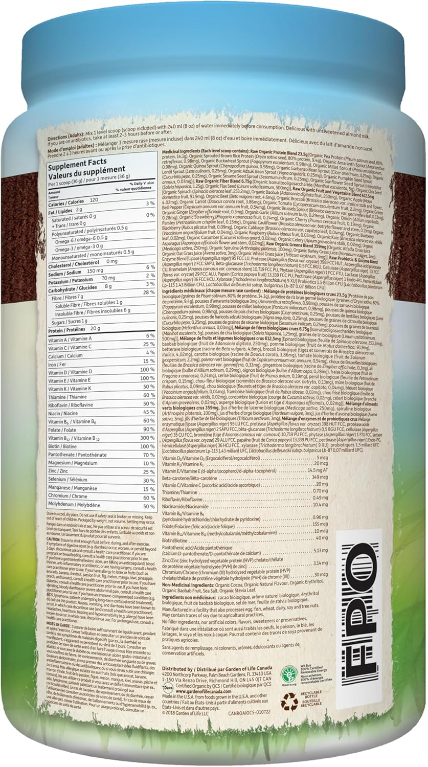 Garden of Life β Raw All-in-One Nutritional Shake β Chocolate β 1017 g, 28 Servings β Ships Free Within Canada on Orders Above CAD $199 - Image 3