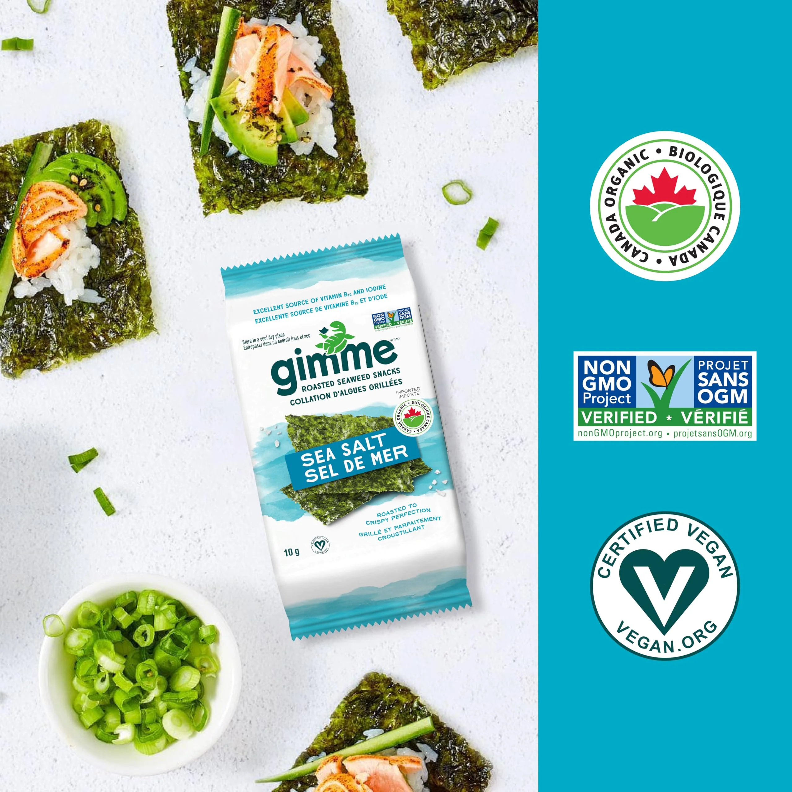 gimMe Organic Roasted Seaweed Snack - Sea Salt - 2 x 10g - Canadian Distribution - Ships Free Within Canada on Orders Above CAD $199 - Image 6