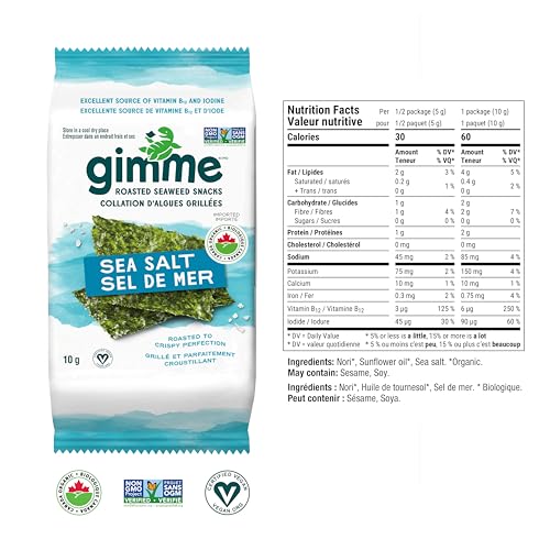 gimMe Organic Roasted Seaweed Snack - Sea Salt - 2 x 10g - Canadian Distribution - Ships Free Within Canada on Orders Above CAD $199 - Image 8
