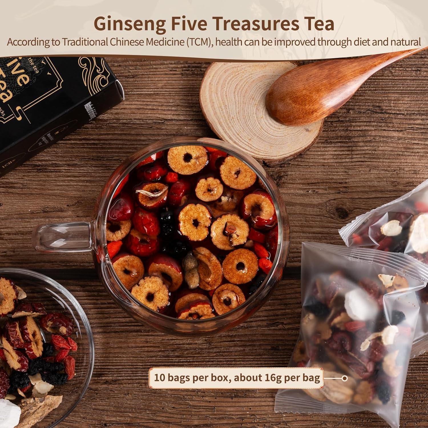 Ginseng Five Treasures – Detox Herbal Tea – Five Treasures Formula – 2 Pack / 50 Bags - Canadian Distribution - Ships Free Within Canada on Orders Above CAD $199 - Image 2