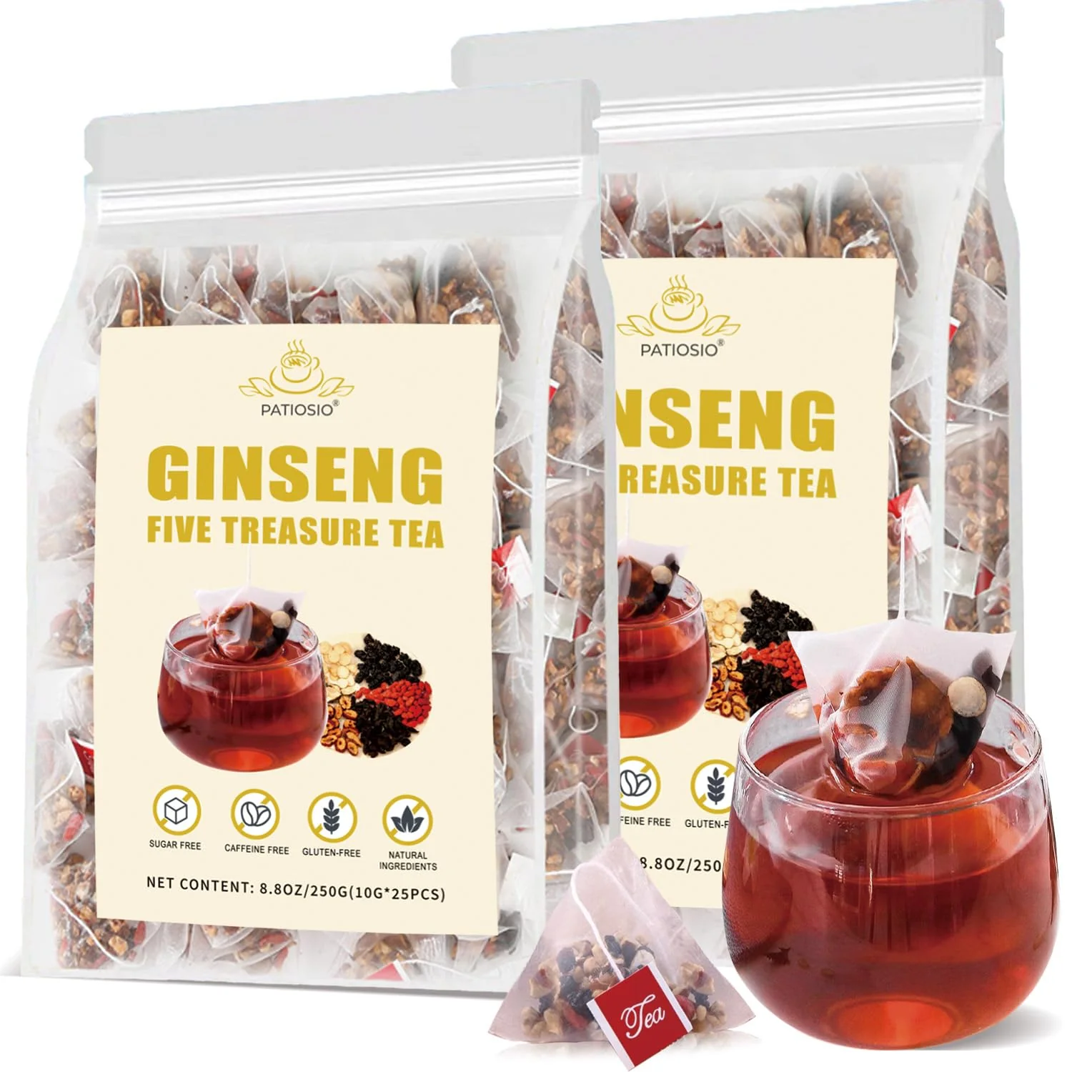 Ginseng Five Treasures โ Kidney Tea โ Herbal Detox Tea โ 2 Pack (50 pcs) - Canadian Distribution - Ships Free Within Canada on Orders Above CAD $199