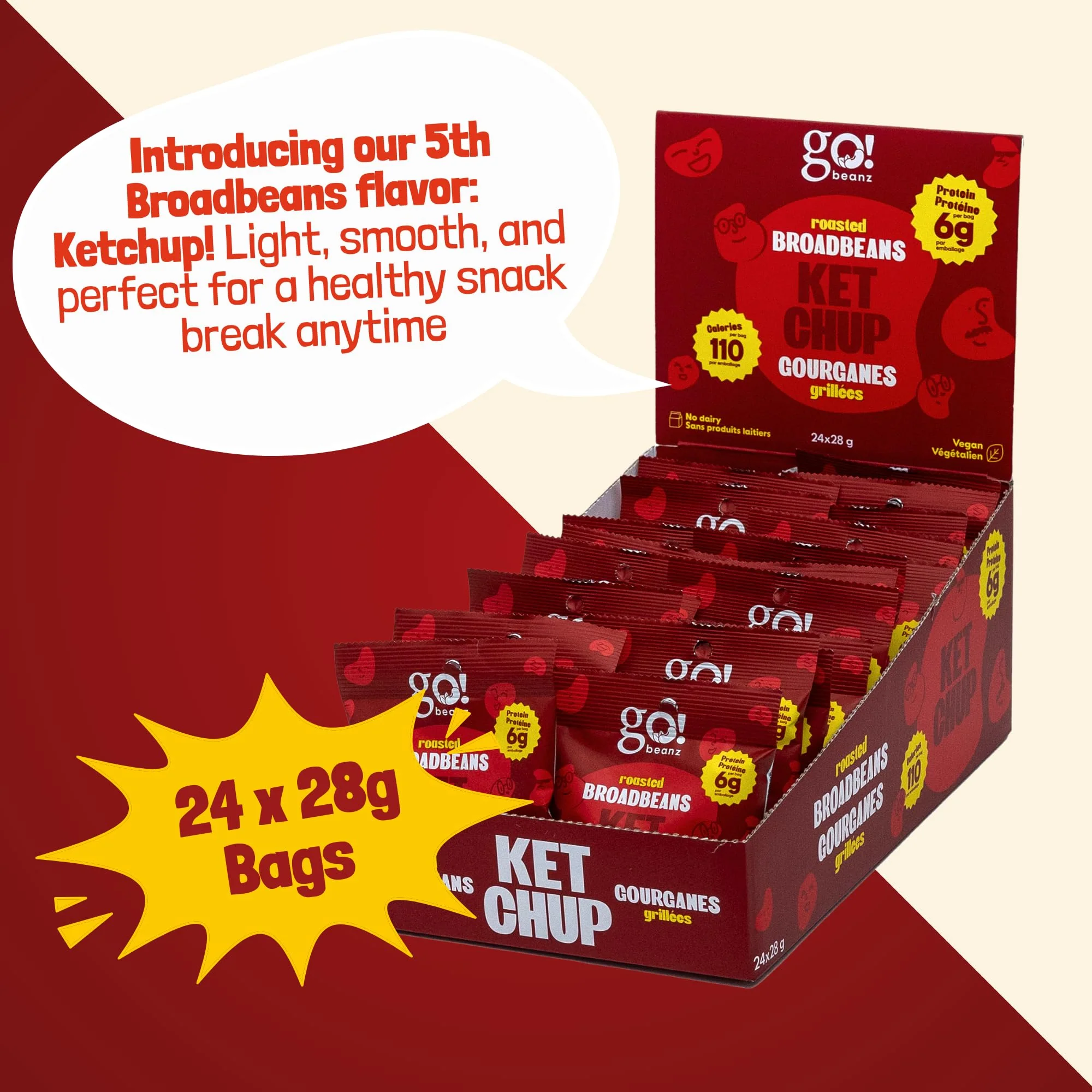 GoBeanz โ Crunchy Broad Beans โ Ketchup โ 24 ร 28 g - Canadian Distribution - Ships Free Within Canada on Orders Above CAD $199 - Image 2