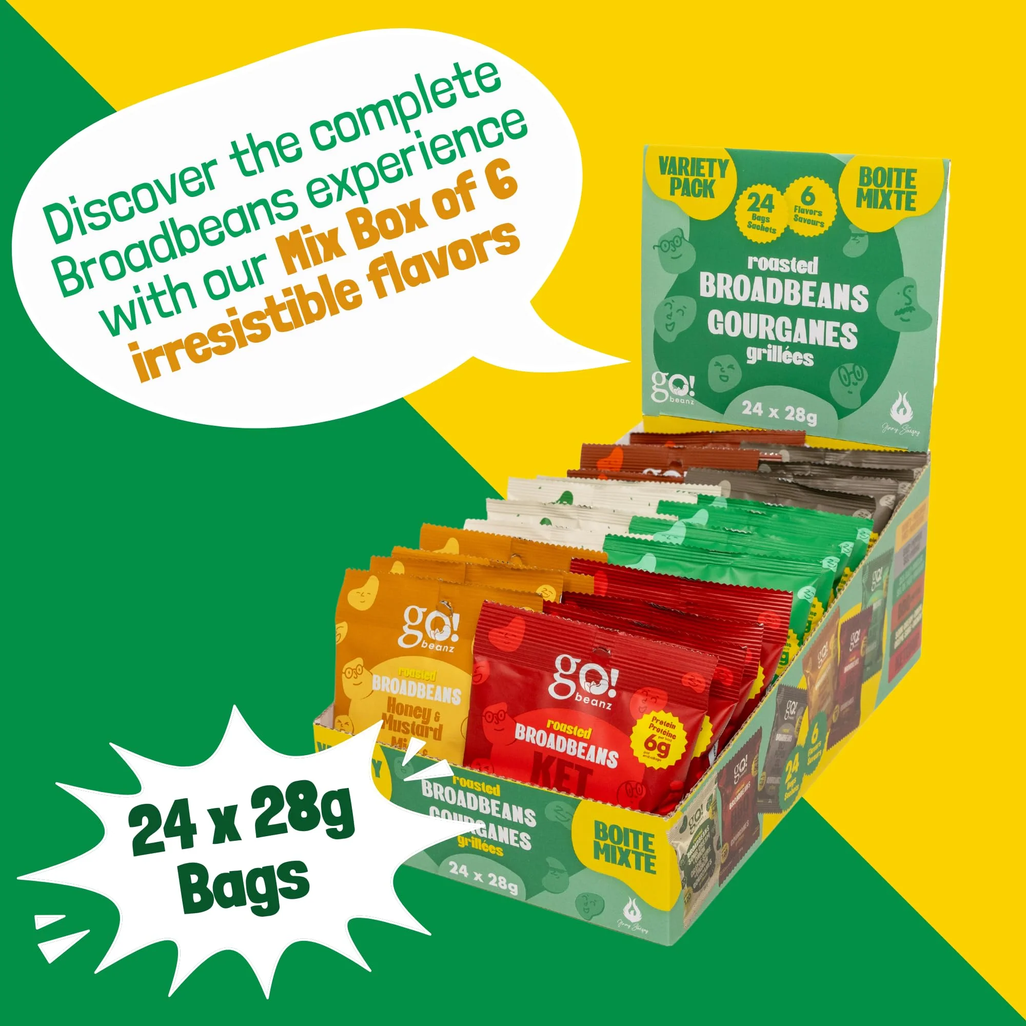 GoBeanz – Crunchy Roasted Broad Beans – Variety Pack – 24 × 28g - Canadian Distribution - Ships Free Within Canada on Orders Above CAD $199 - Image 2