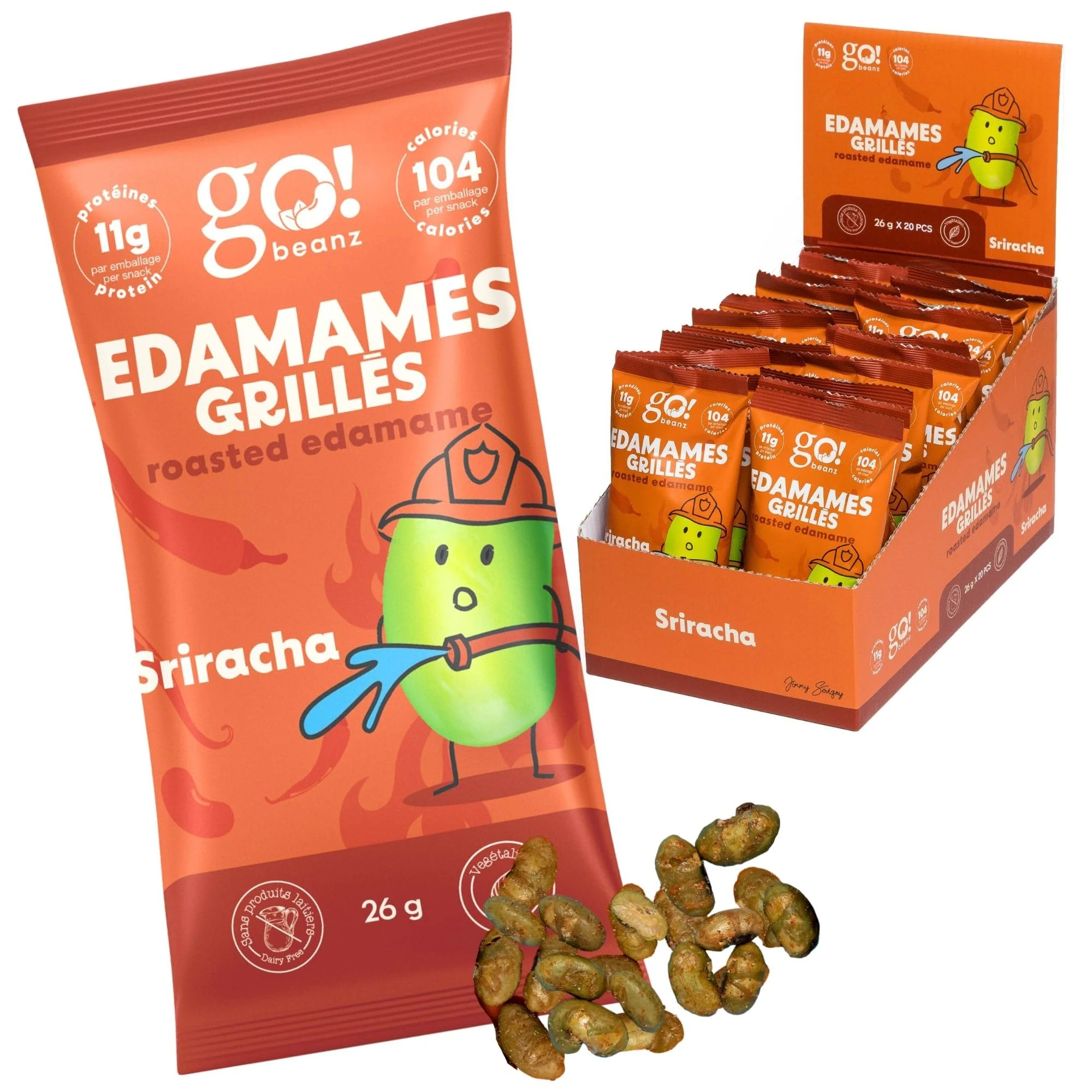 GoBeanz โ Roasted Edamame โ Sriracha โ High-Protein Snack โ 20 Packs - Canadian Distribution - Ships Free Within Canada on Orders Above CAD $199