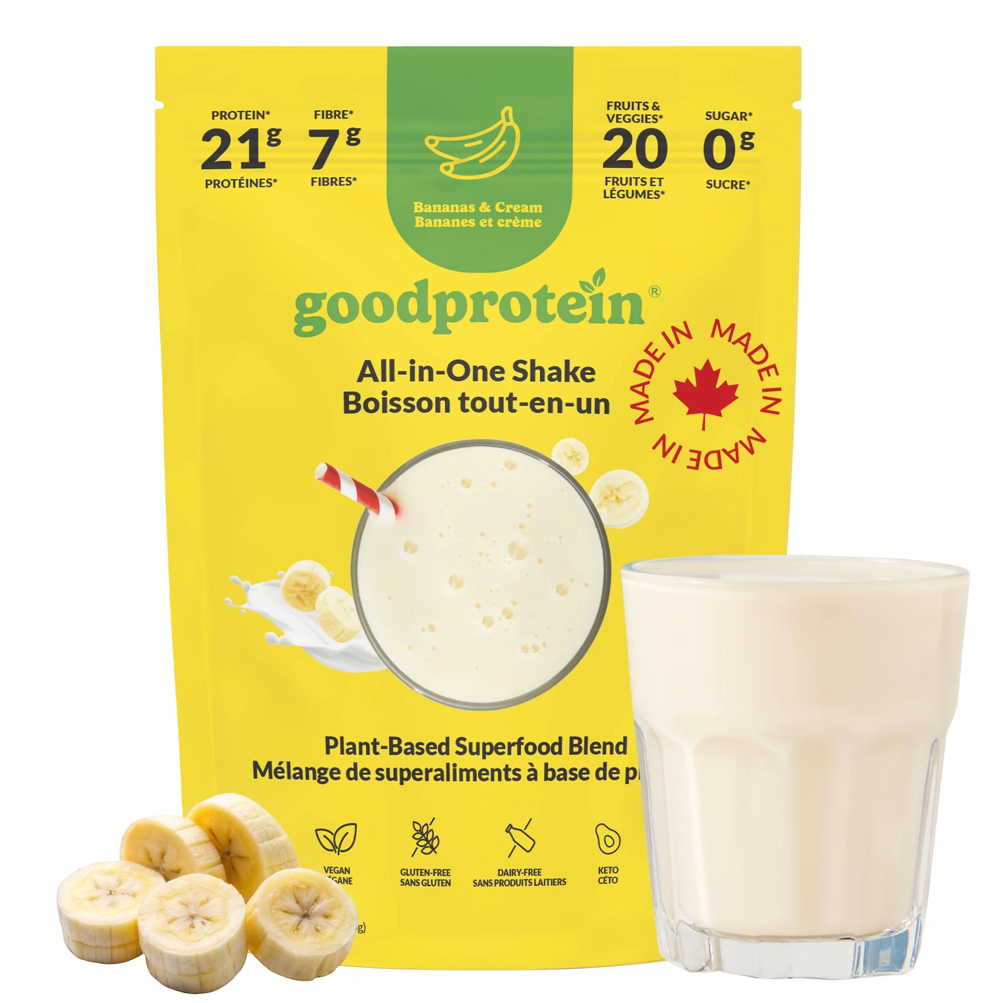 Good Protein - Bananas & Cream - Vegan Plant-Based Protein Powder - 440g - Canadian Distribution - Ships Free Within Canada on Orders Above CAD $199