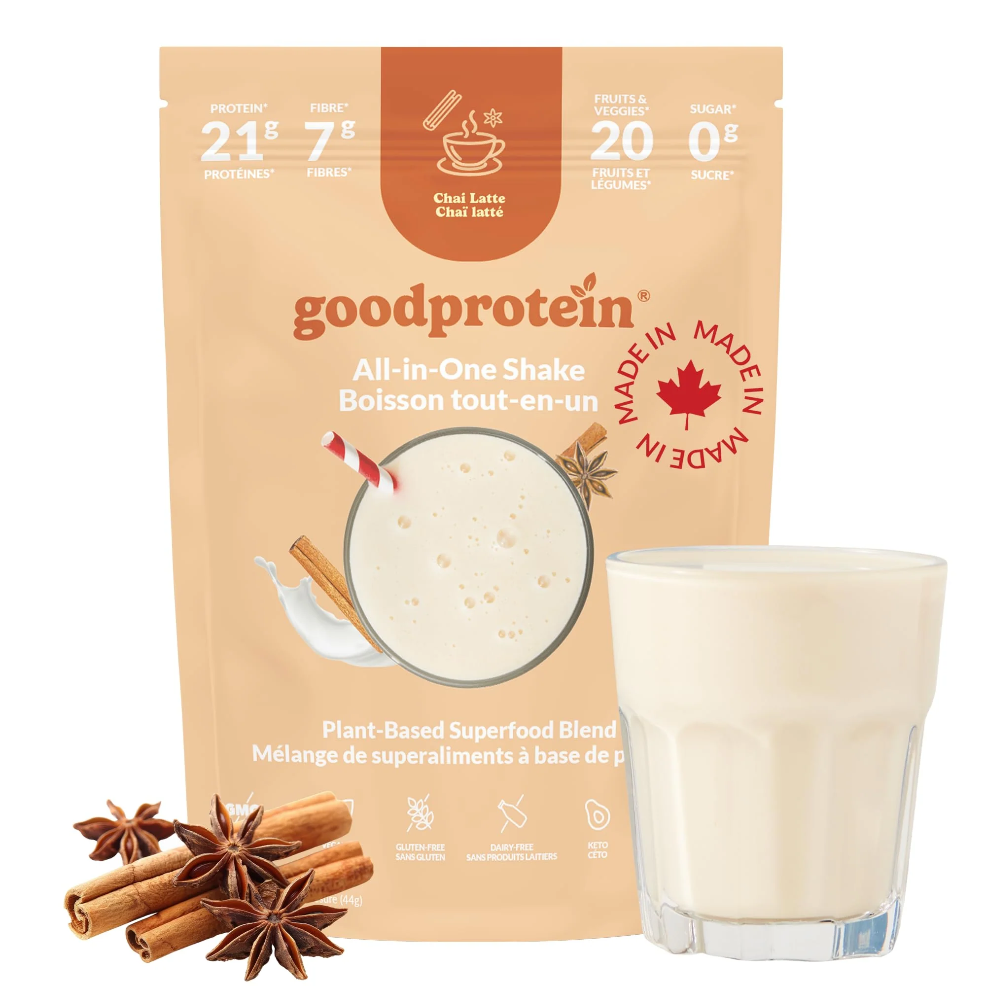 Good Protein - Chai Latte - Vegan Plant-Based Protein Powder - 440g - Canadian Distribution - Ships Free Within Canada on Orders Above CAD $199