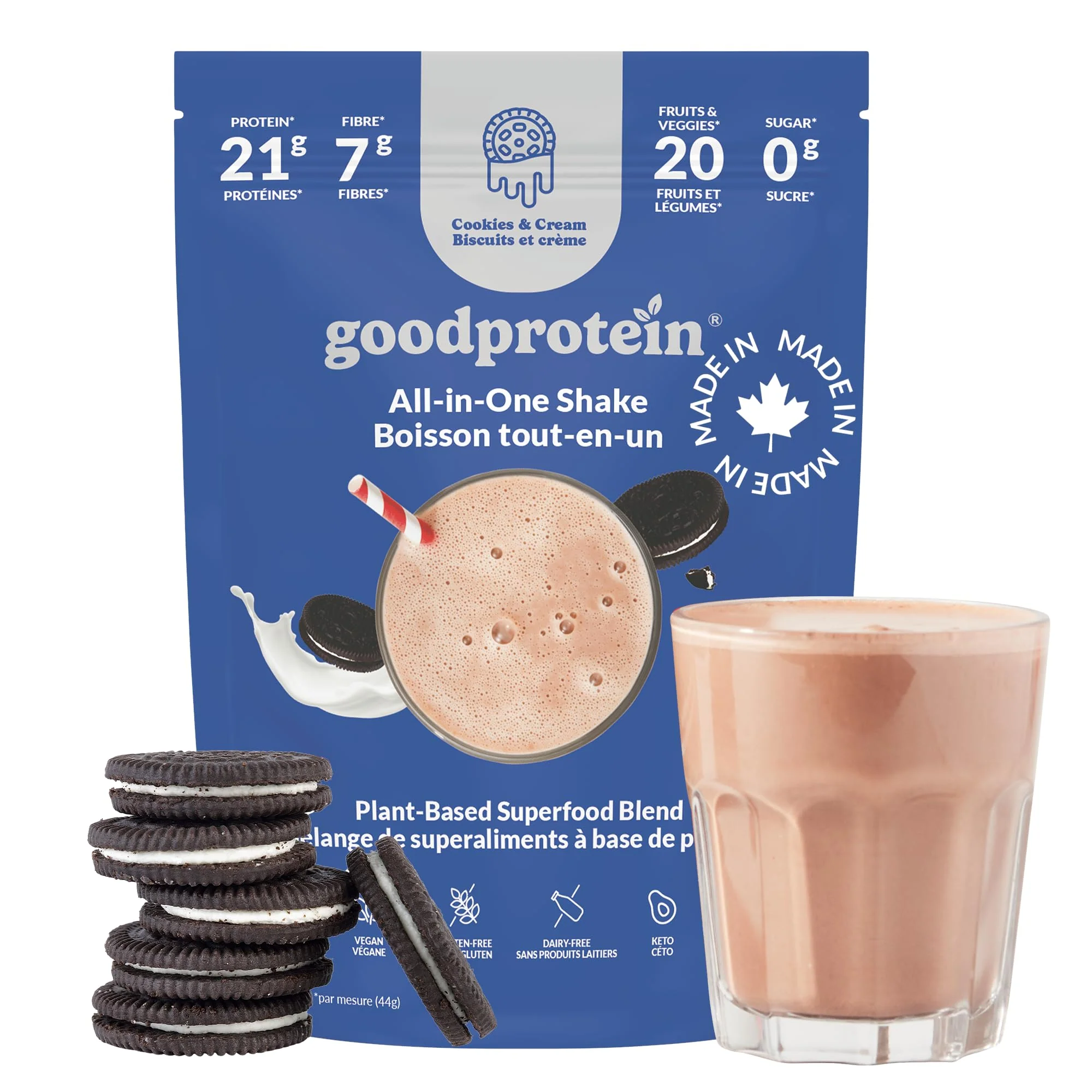 Good Protein - Cookies & Cream - Vegan Plant-Based Protein Powder - 880g - Canadian Distribution - Ships Free Within Canada on Orders Above CAD $199