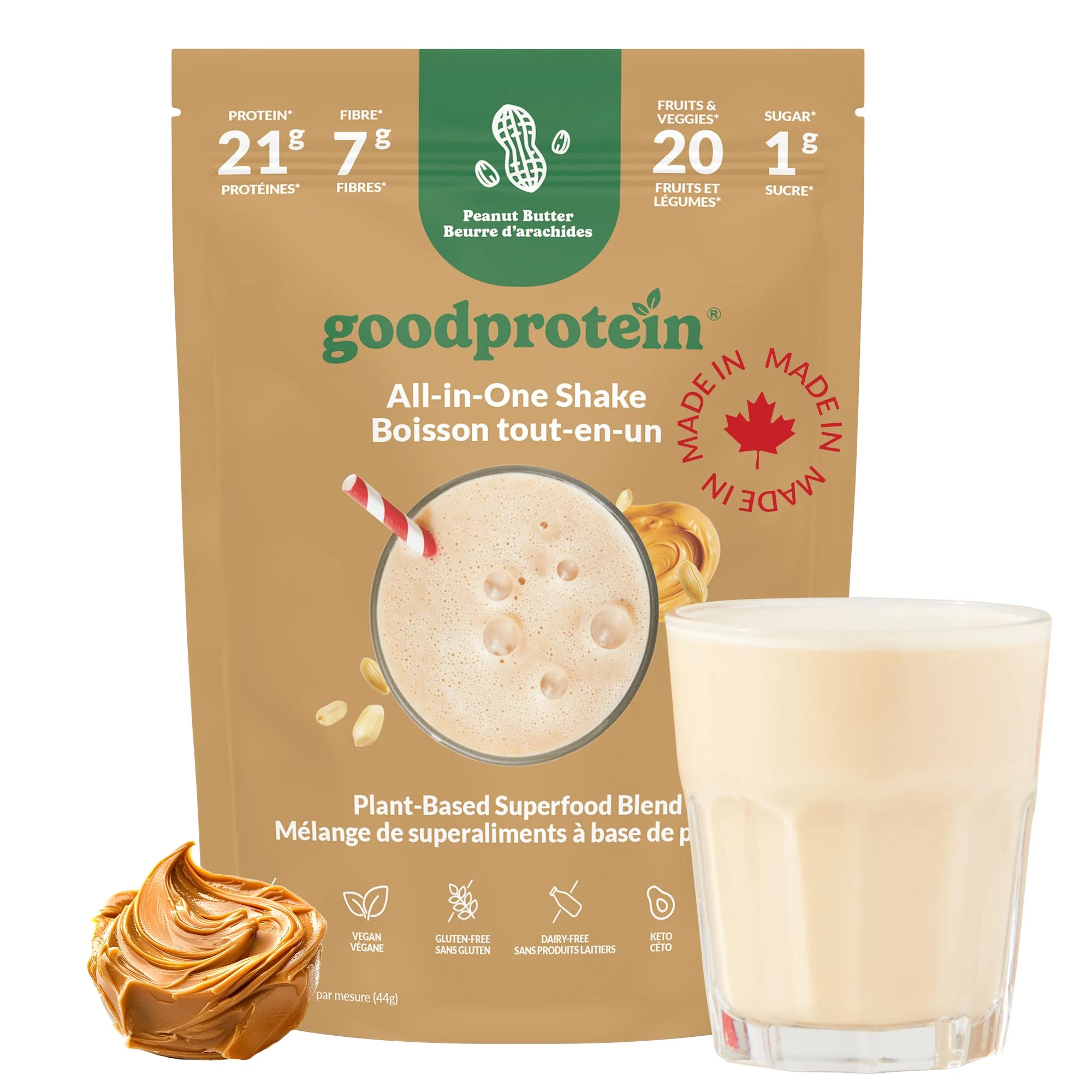 Good Protein - Peanut Butter - Vegan Plant-Based Protein Powder - 880g - Canadian Distribution - Ships Free Within Canada on Orders Above CAD $199