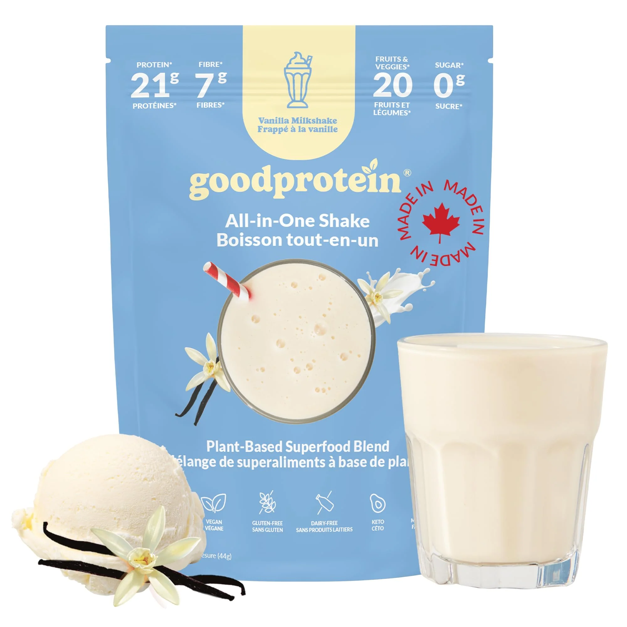 Good Protein - Vanilla Milkshake - Vegan Plant-Based Protein Powder - 880g - Canadian Distribution - Ships Free Within Canada on Orders Above CAD $199