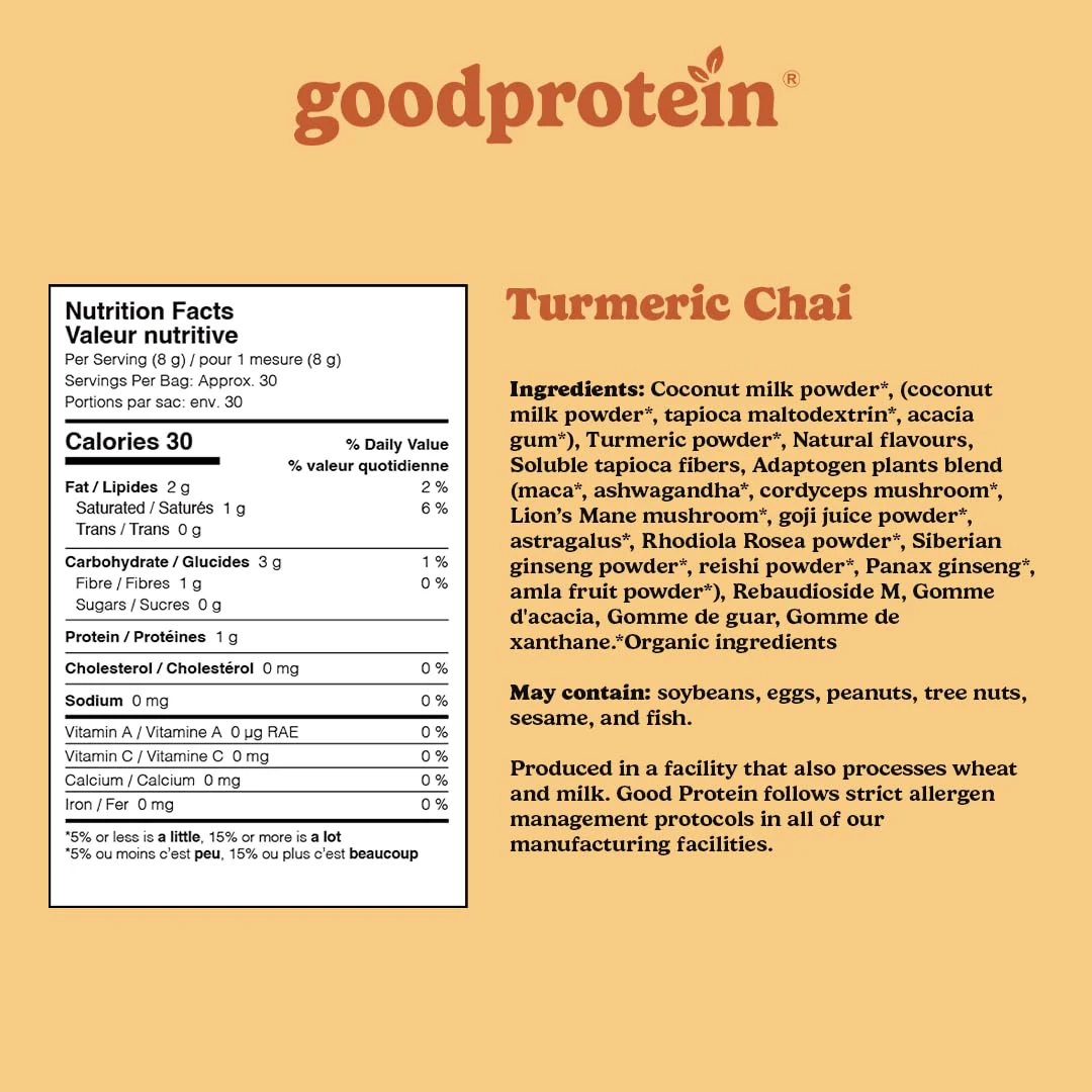 GoodProtein โ Golden Turmeric Latte โ 225 g โ 30 Servings - Canadian Distribution - Ships Free Within Canada on Orders Above CAD $199 - Image 5