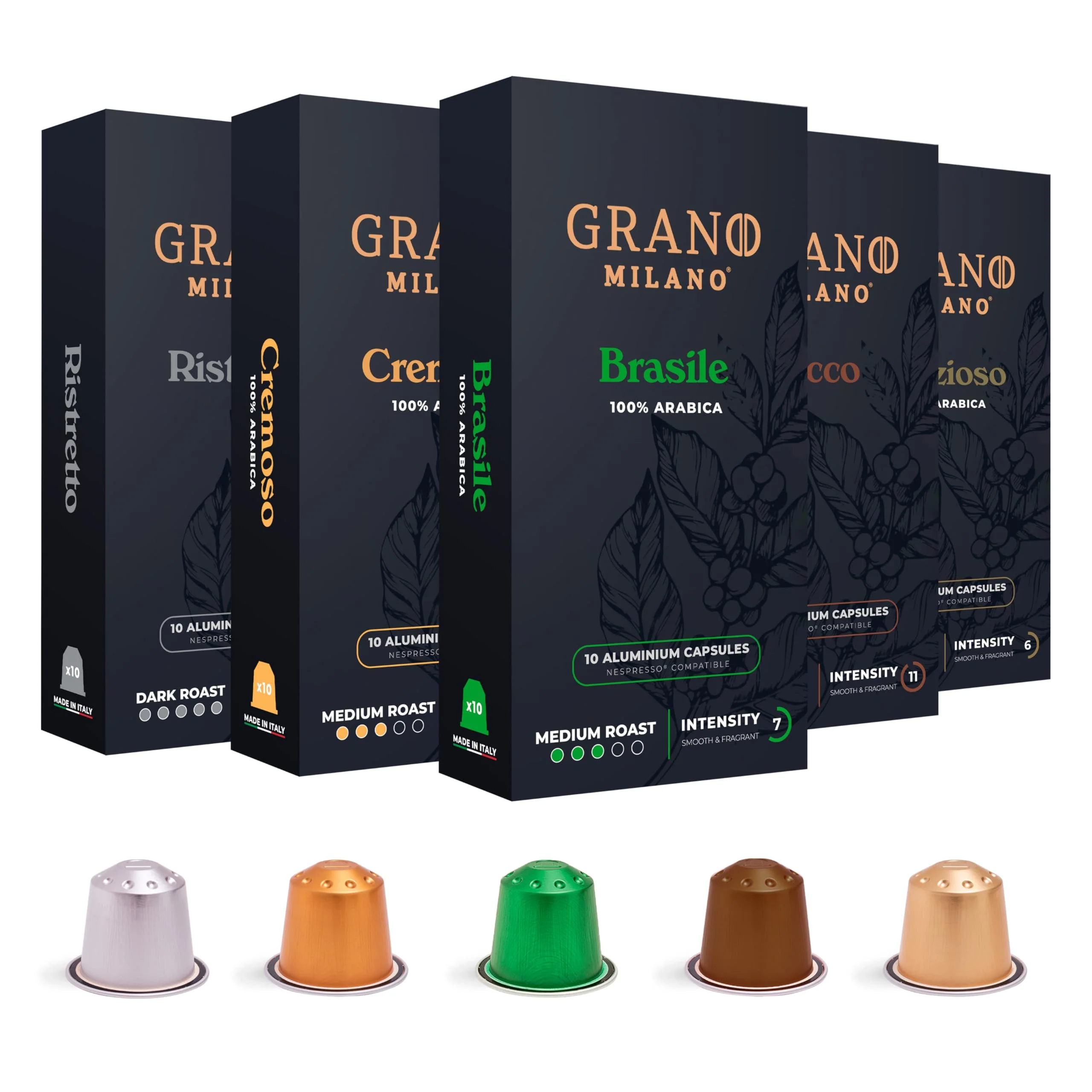 Grano Milano – Coffee Capsules – Medium & Dark Roast Variety – 50 Pods - Canadian Distribution - Ships Free Within Canada on Orders Above CAD $199