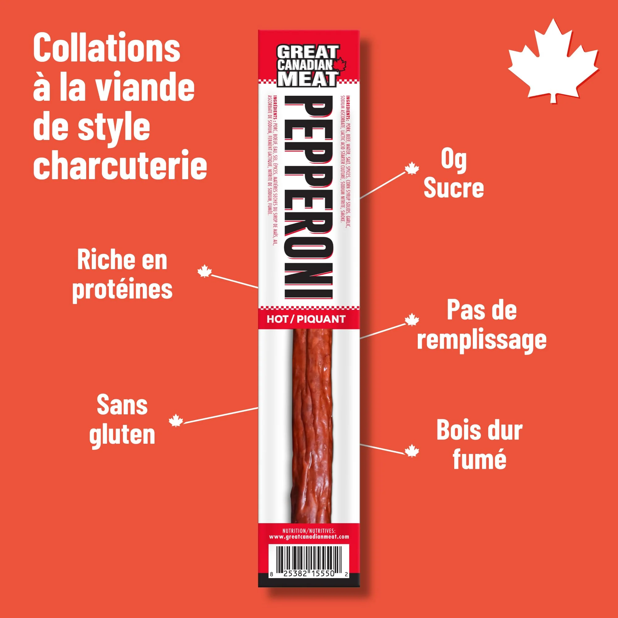 Great Canadian Meat โ Pepperoni Sticks โ Hot โ 18 ร 22g โ High protein snack - Canadian Distribution - Ships Free Within Canada on Orders Above CAD $199 - Image 5