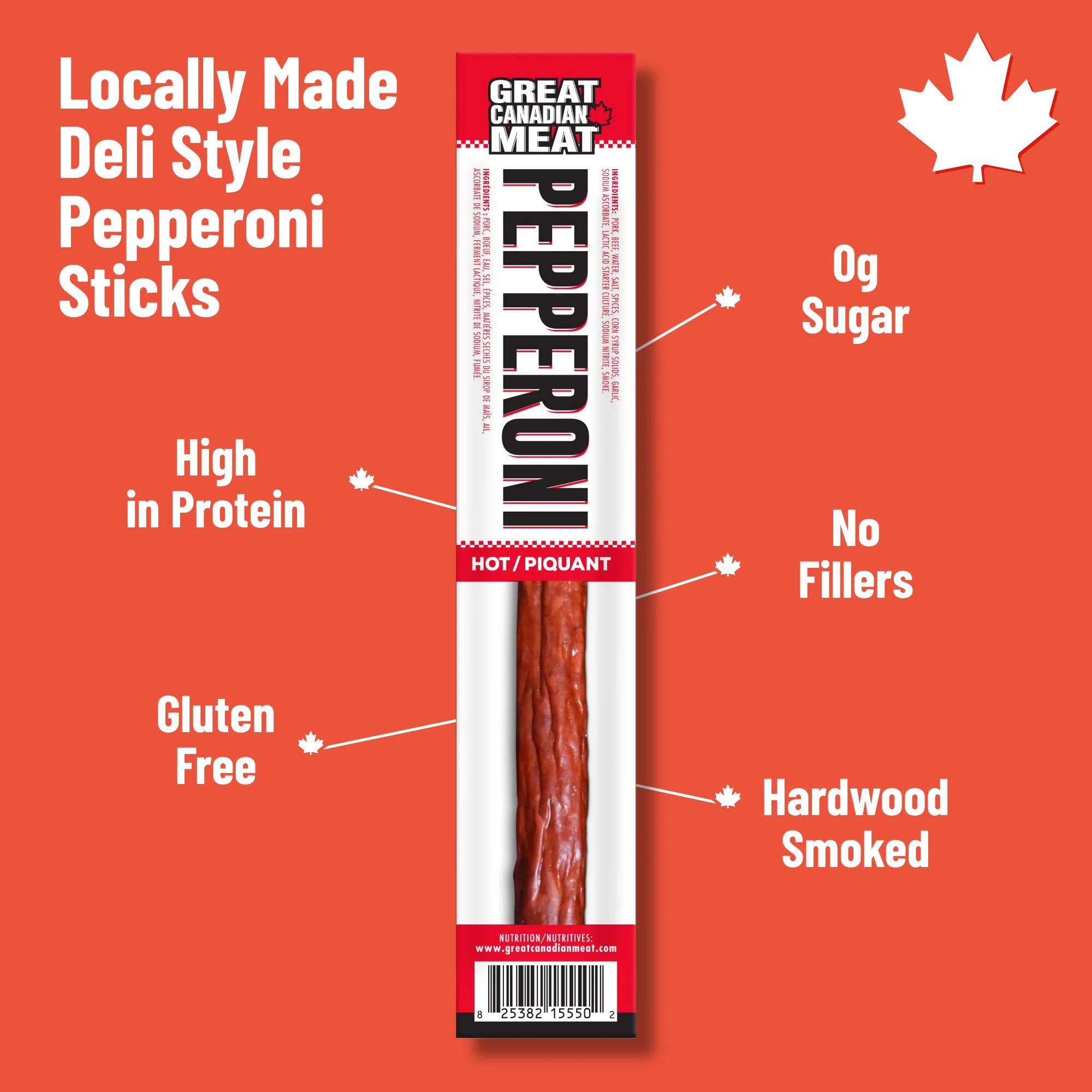 Great Canadian Meat โ Pepperoni Sticks โ Hot โ 18 ร 22g โ High protein snack - Canadian Distribution - Ships Free Within Canada on Orders Above CAD $199 - Image 6