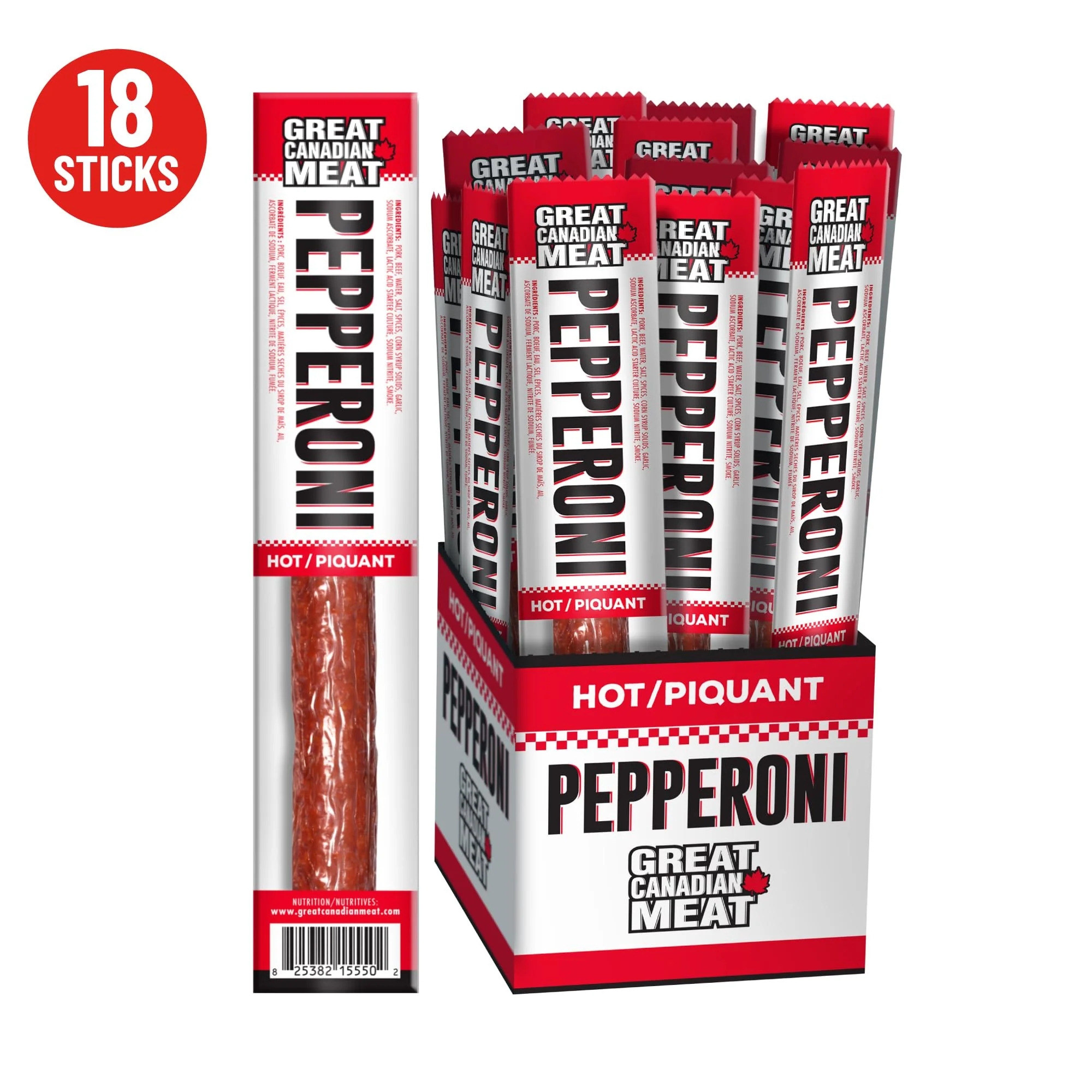 Great Canadian Meat โ Pepperoni Sticks โ Hot โ 18 ร 22g โ High protein snack - Canadian Distribution - Ships Free Within Canada on Orders Above CAD $199 - Image 7