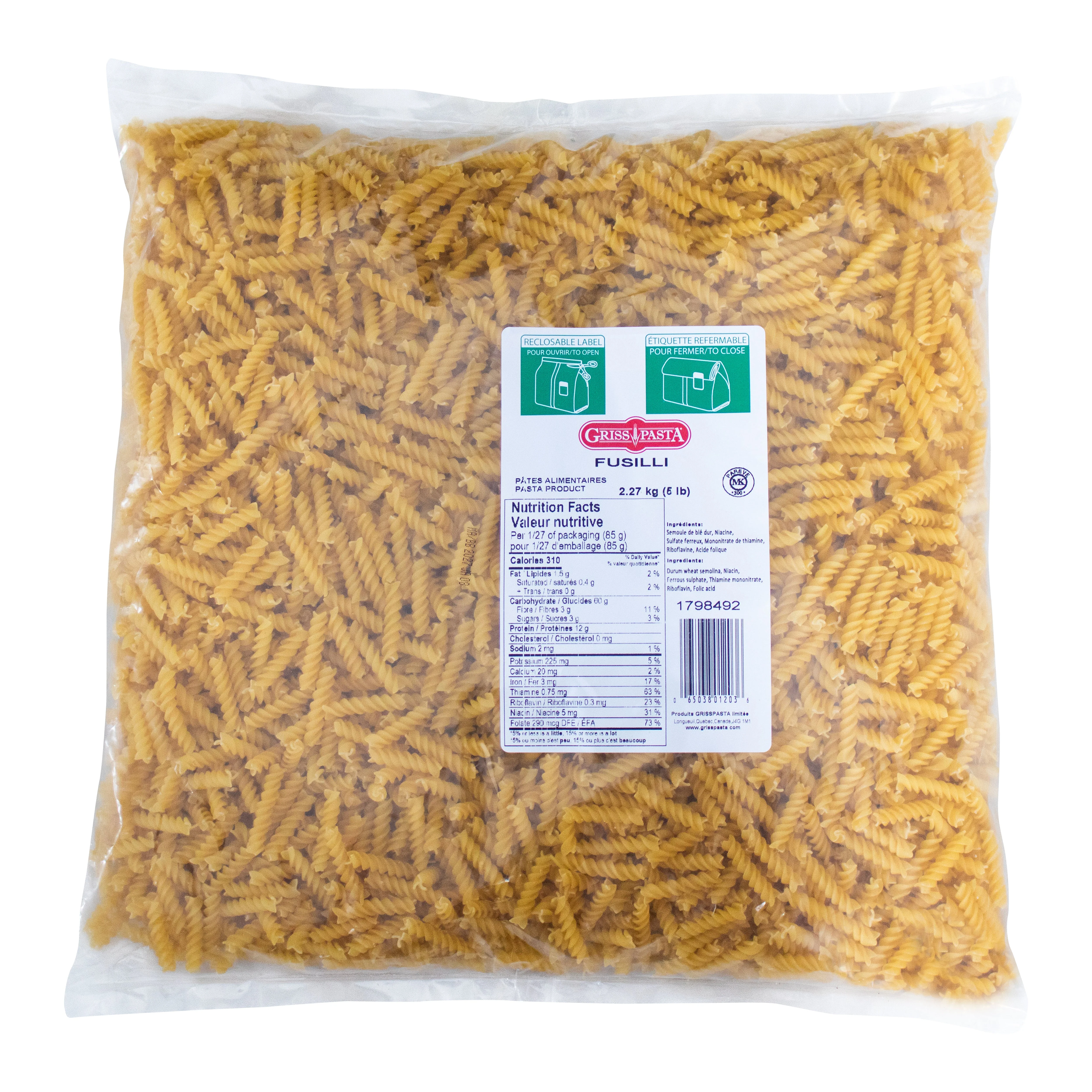 Griss Pasta Fusilli - 4 x 2.27 kg - Grocery and Food Items - Canadian Distribution - Ships Free Within Canada on Orders Above CAD $199