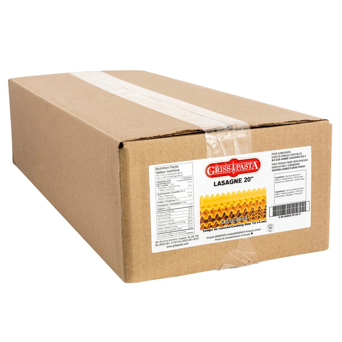 Griss Pasta Lasagna Sheets 20 in - 4 x 4.54 kg - Grocery and Food Items - Canadian Distribution - Ships Free Within Canada on Orders Above CAD $199
