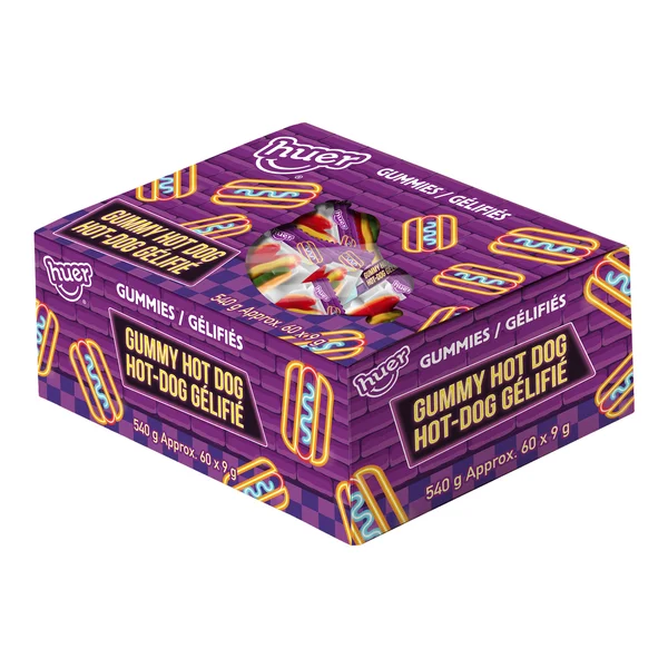 Gummy Hot Dogs - 4 Cases x 60 Packs x 9 g - Huer - Canadian Distribution - Ships Free Within Canada on Orders Above CAD $199