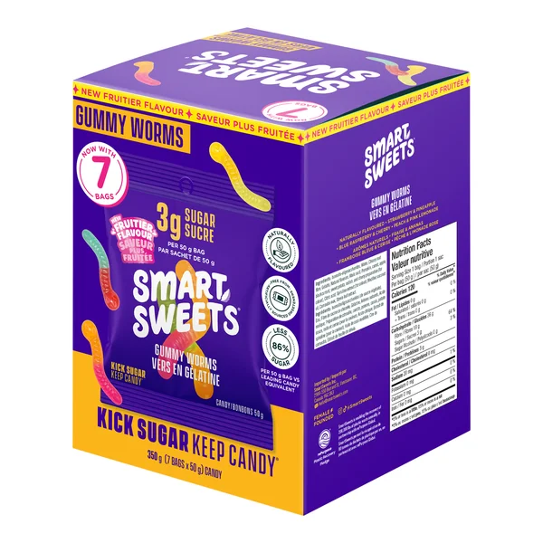Gummy Worms - 4 Cases x 7 Packs x 50 g - Smart Sweets - Canadian Distribution - Ships Free Within Canada on Orders Above CAD $199 - Image 2
