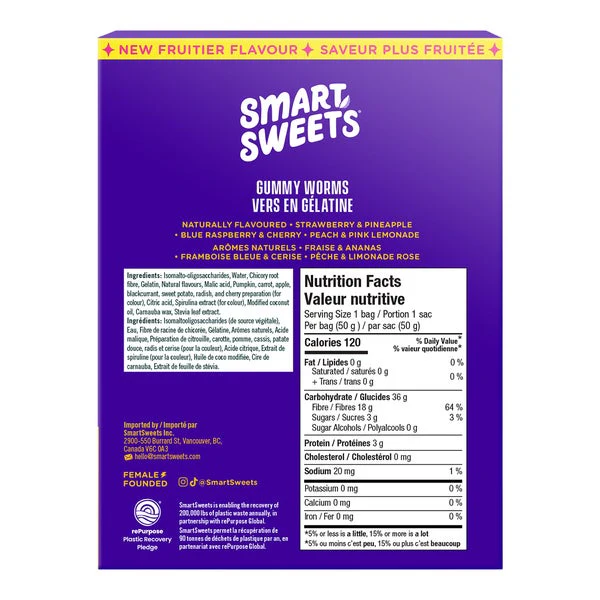 Gummy Worms - 4 Cases x 7 Packs x 50 g - Smart Sweets - Canadian Distribution - Ships Free Within Canada on Orders Above CAD $199 - Image 3