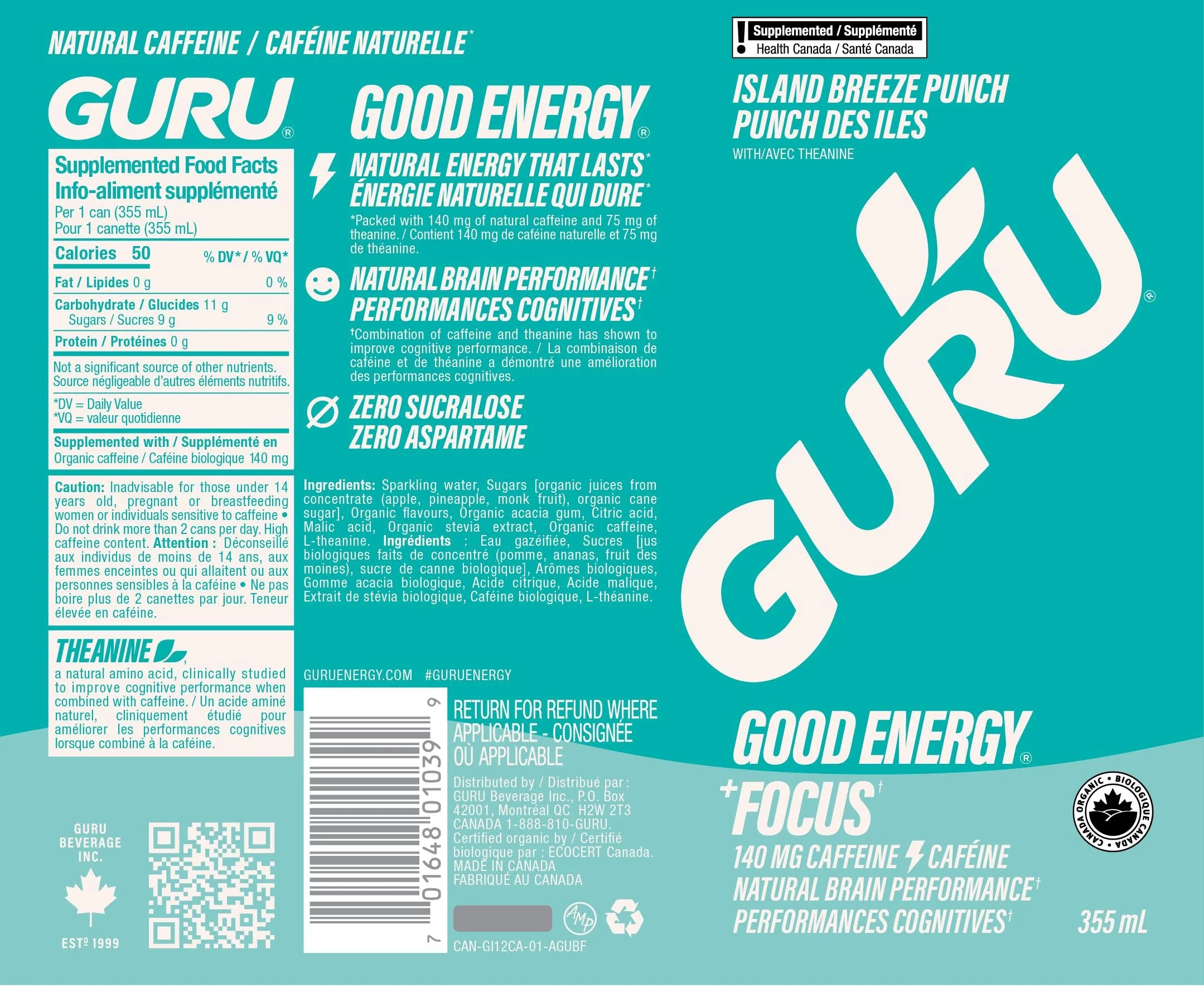 GURU – Organic Energy Drinks – Variety Pack – 24 × 355 ml – 140mg Caffeine - Canadian Distribution - Ships Free Within Canada on Orders Above CAD $199 - Image 10